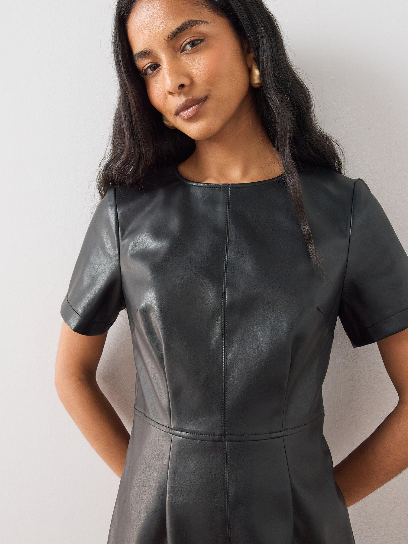Image 6 of 6 of The Very Collection Womens Faux Leather Short Sleeve Mini Shift Dress - Black