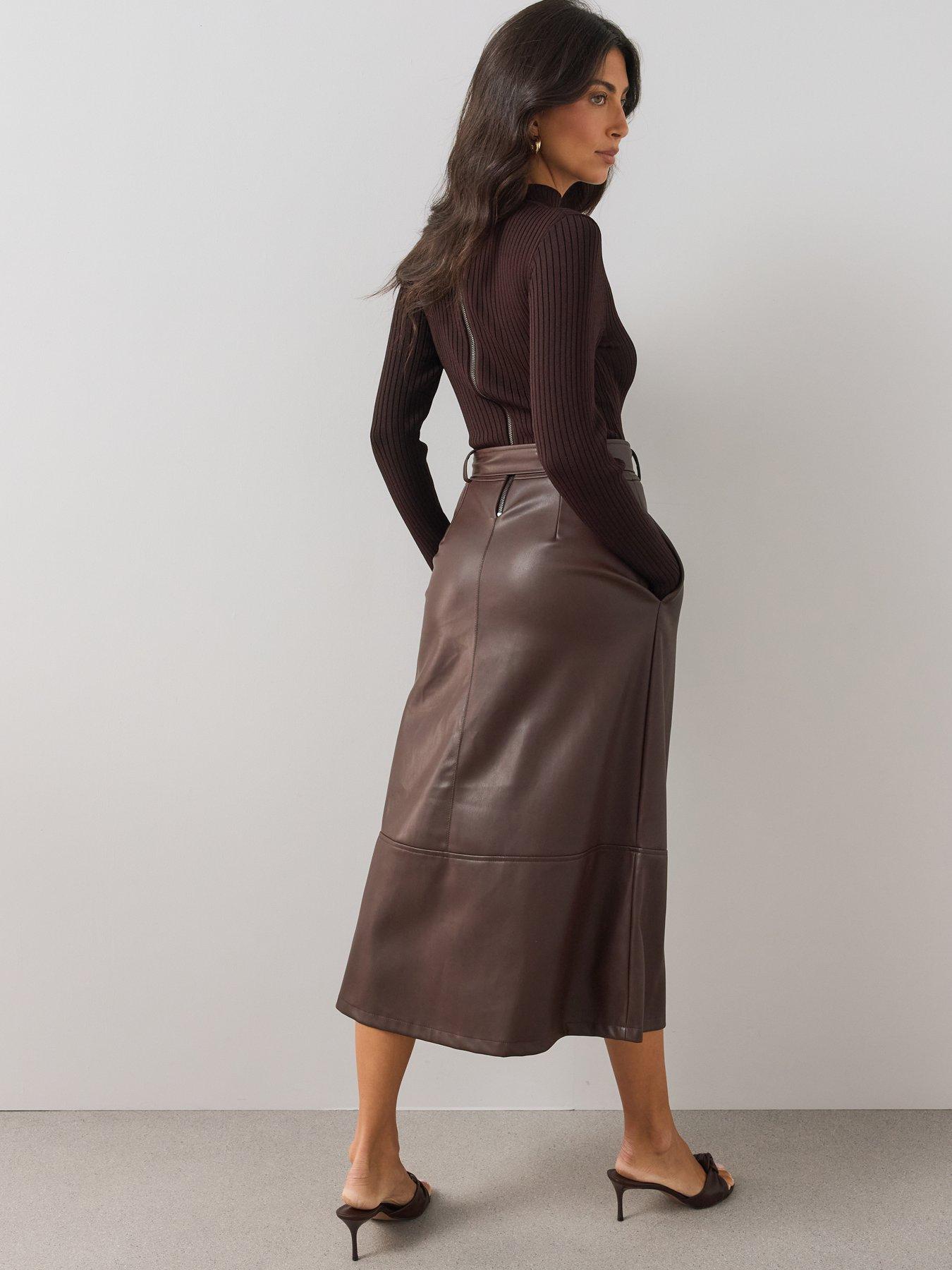 Image 2 of 7 of The Very Collection Womens 2 In 1 Ribbed Faux Leather Dress - Brown