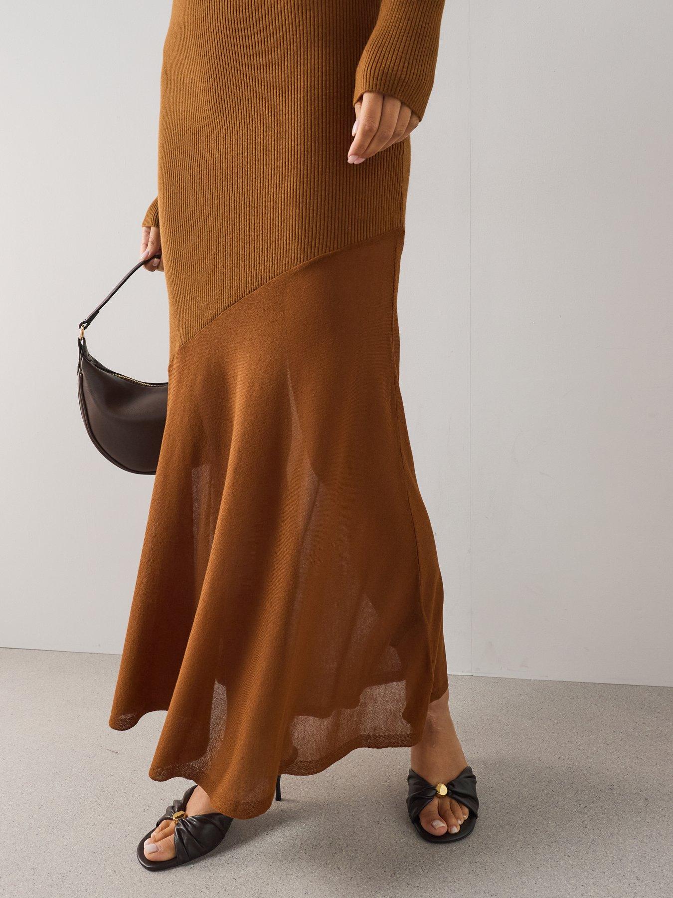 Image 5 of 7 of The Very Collection Womens&nbsp;Asymmetric Hem Ribbed Knit Maxi Dress - Brown