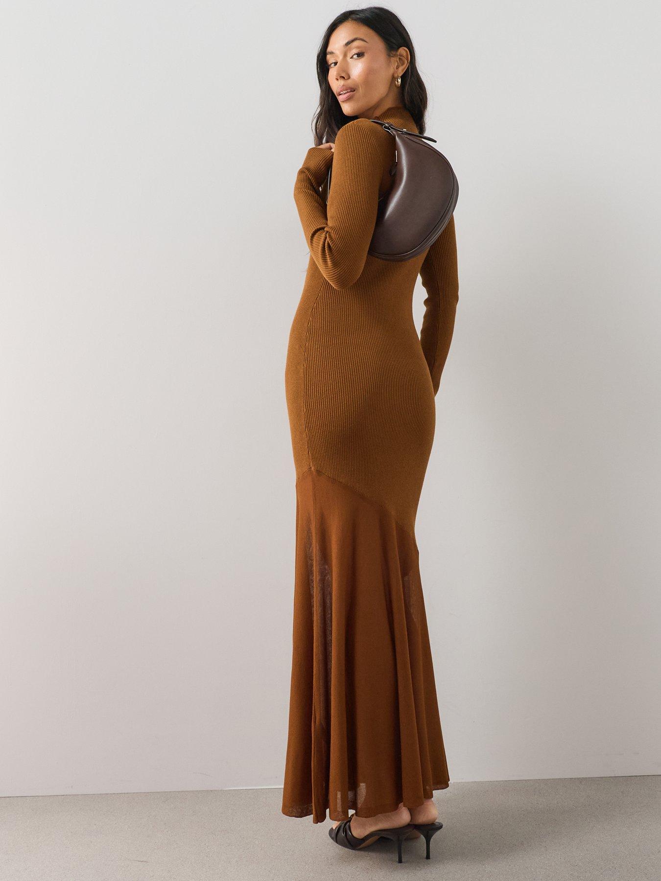 Image 6 of 7 of The Very Collection Womens&nbsp;Asymmetric Hem Ribbed Knit Maxi Dress - Brown