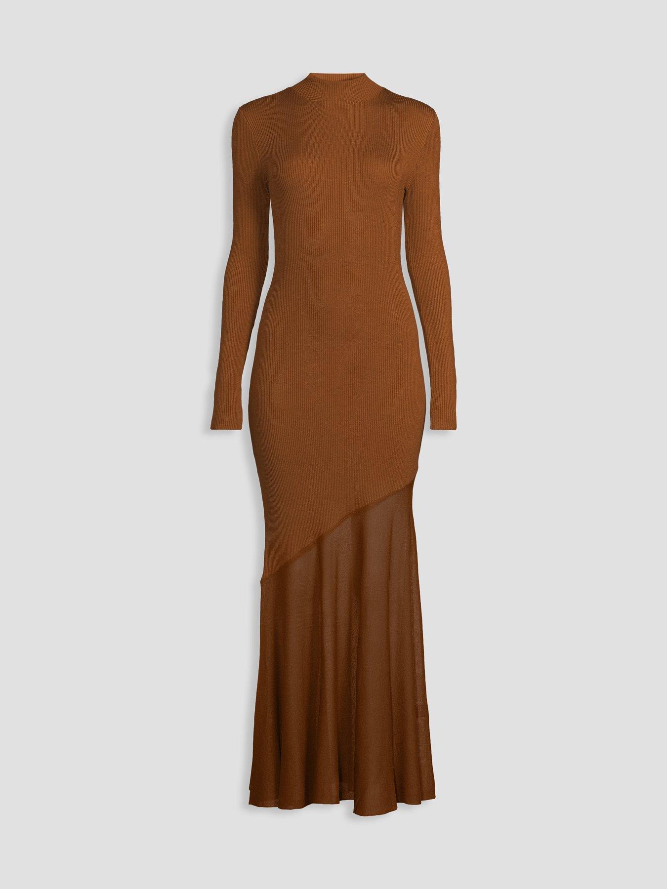 Image 7 of 7 of The Very Collection Womens&nbsp;Asymmetric Hem Ribbed Knit Maxi Dress - Brown