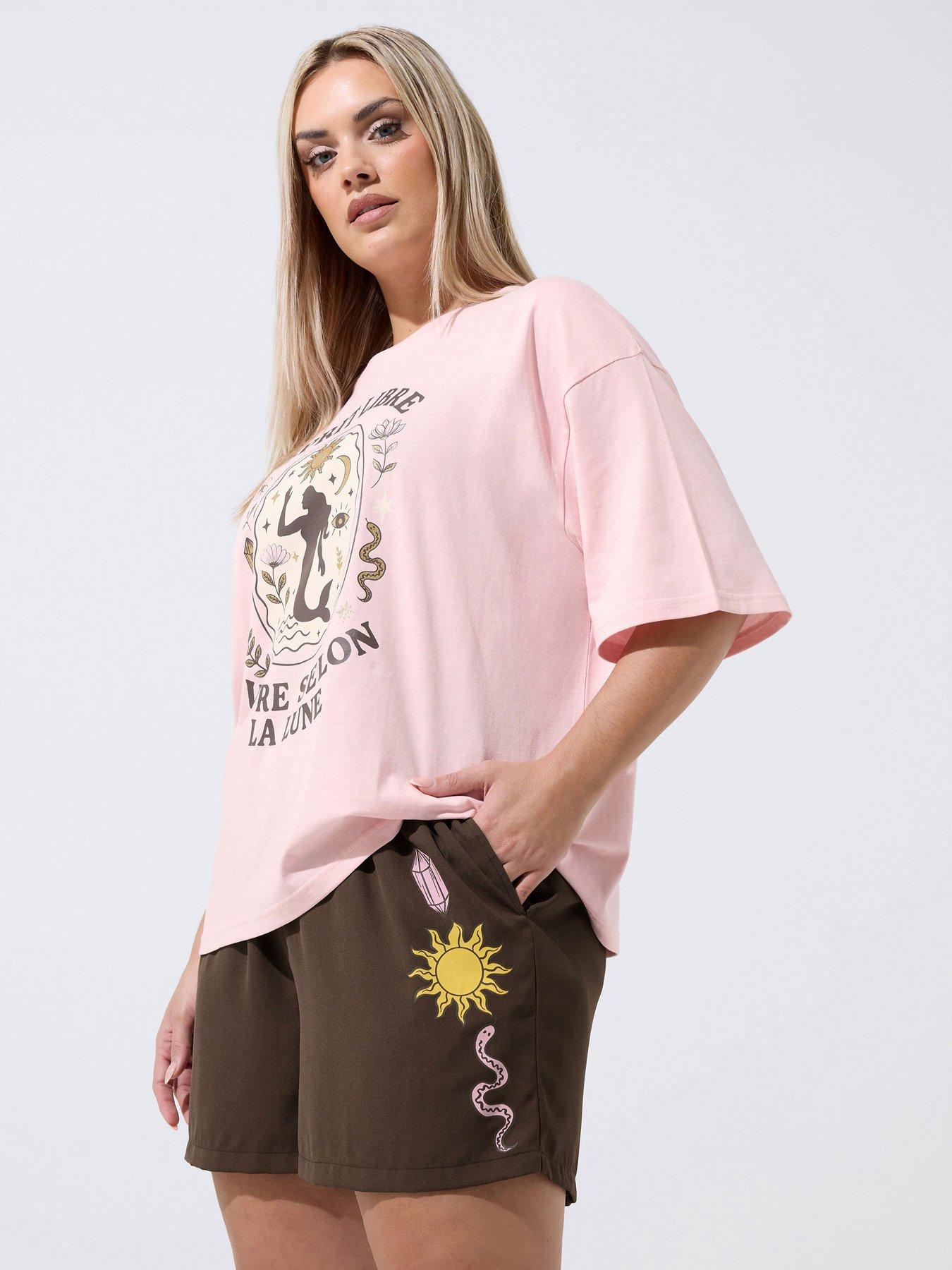 Image 1 of 5 of Yours Curve Celestial Print Shorts - Brown