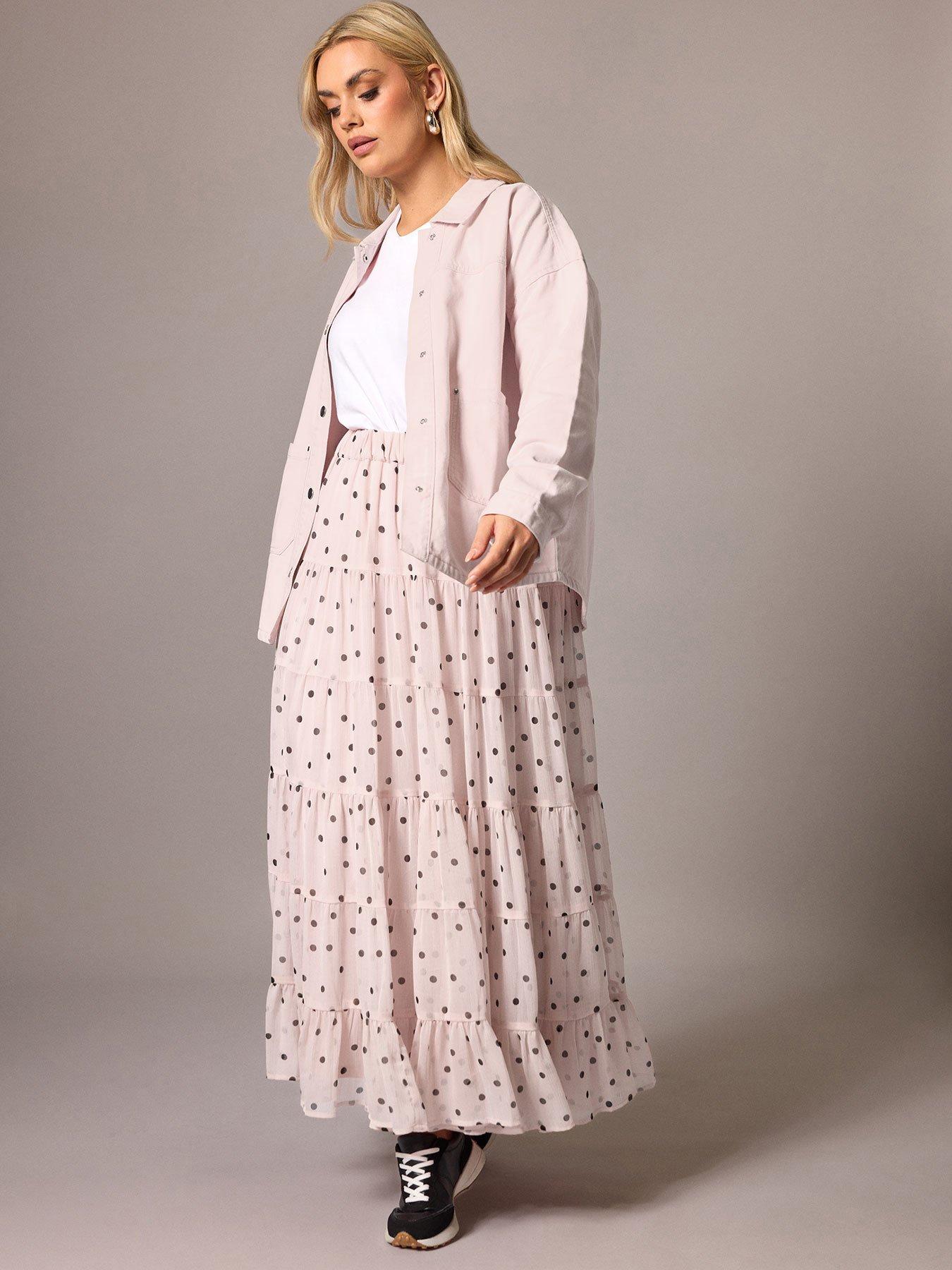 Yours Curve Polka Dot Chiffon Skirt - Pink