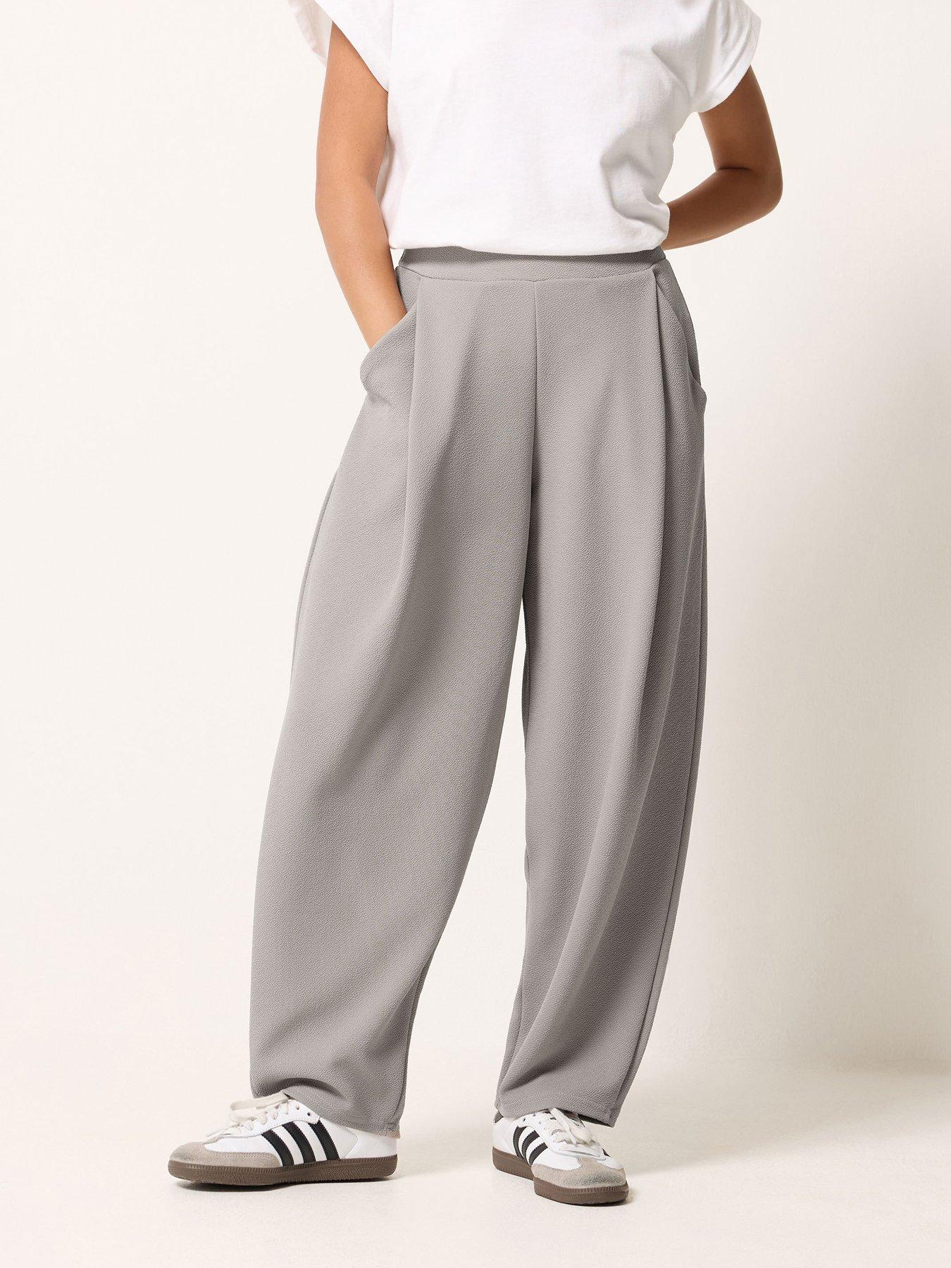 Image 1 of 4 of PixieGirl Petite Crinkle Barrel Leg Trousers - Grey