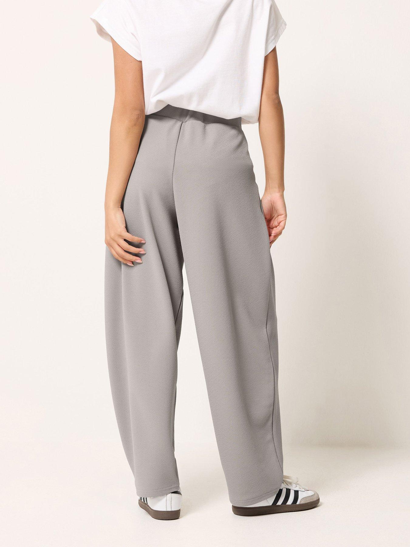 Image 2 of 4 of PixieGirl Petite Crinkle Barrel Leg Trousers - Grey