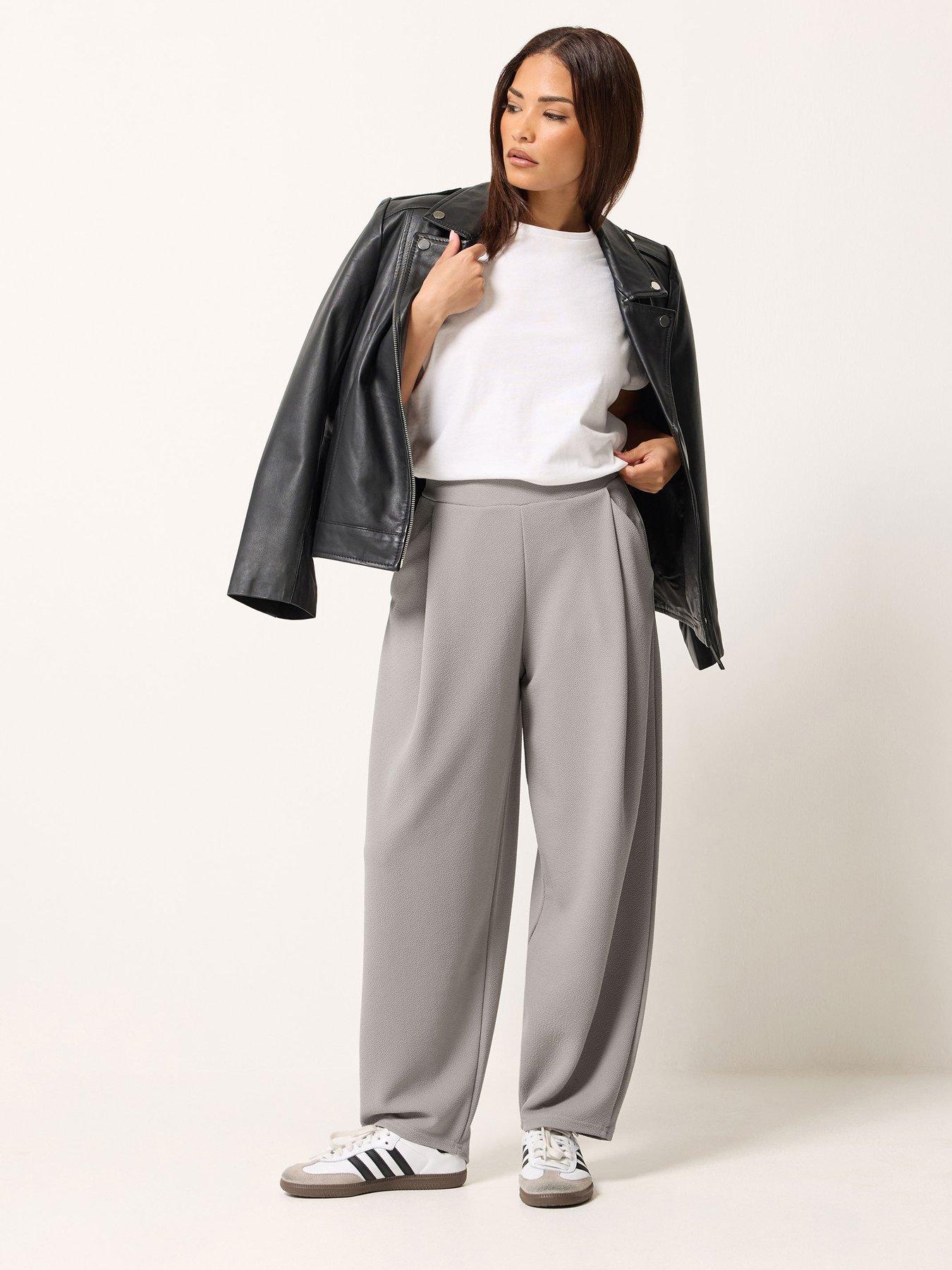 Image 3 of 4 of PixieGirl Petite Crinkle Barrel Leg Trousers - Grey