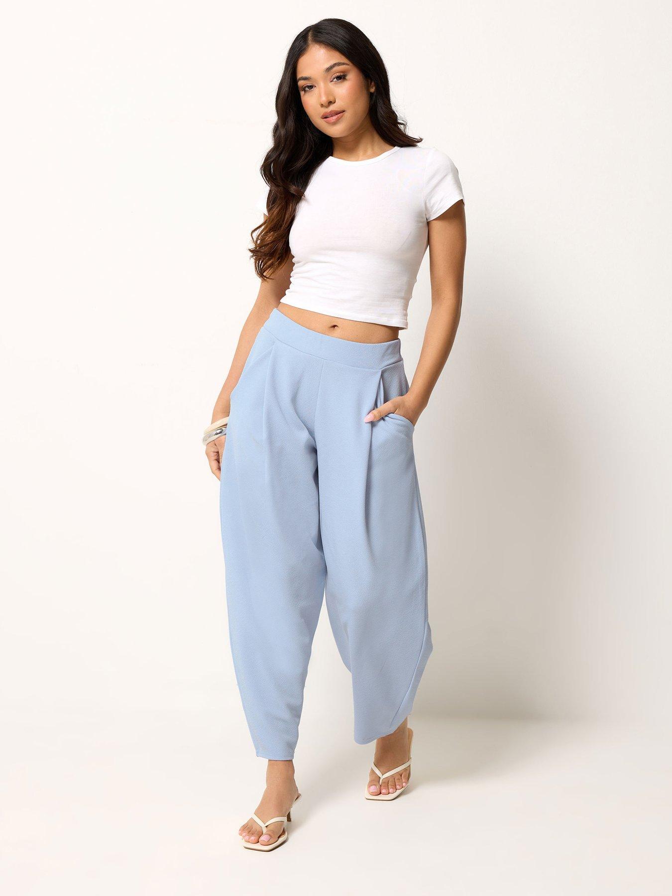 PixieGirl Petite Spot Print Crinkle Barrel Leg Trousers