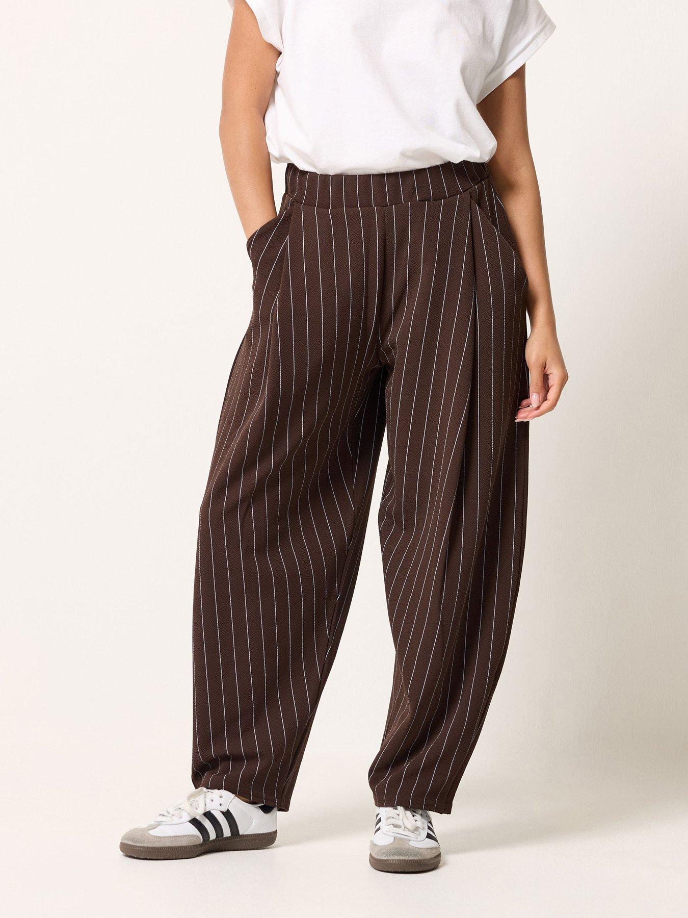PixieGirl Petite Stripe Wide Leg Trousers - Brown
