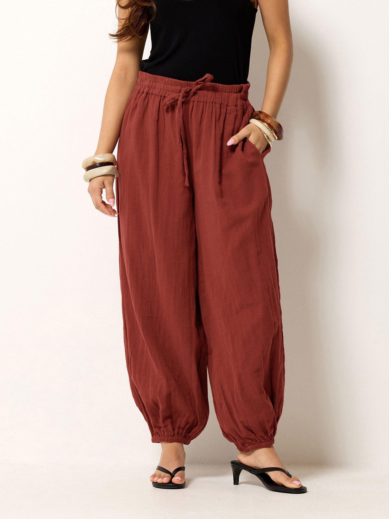 PixieGirl Petite Cheesecloth Balloon Trousers - Brick Red