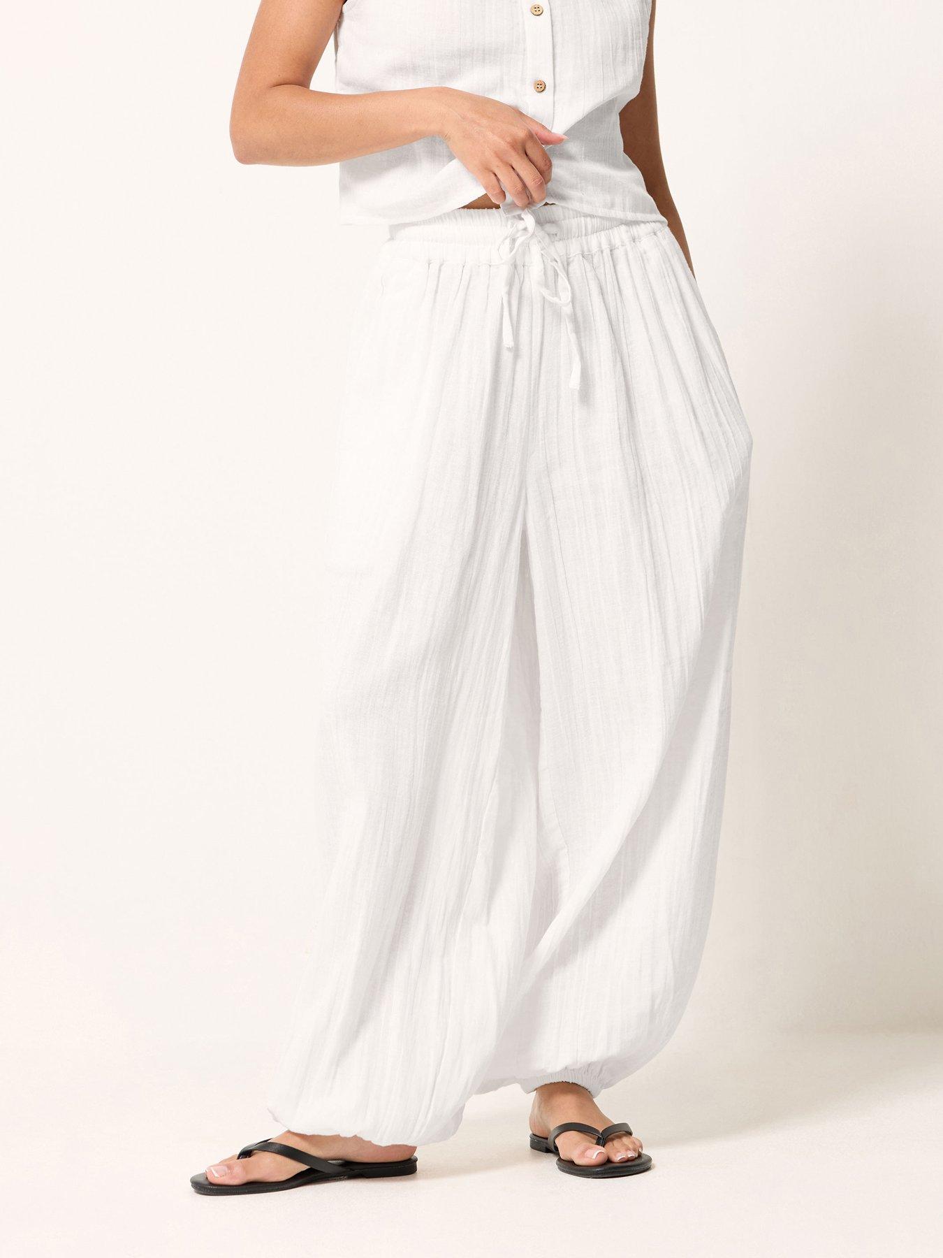PixieGirl Petite Stripe Balloon Trousers - White