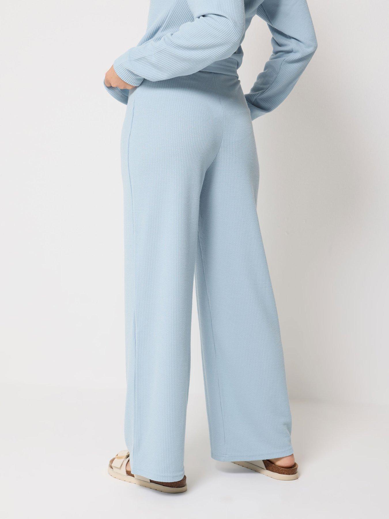 Image 2 of 4 of PixieGirl Petite Textured Wide Leg Trousers - Blue