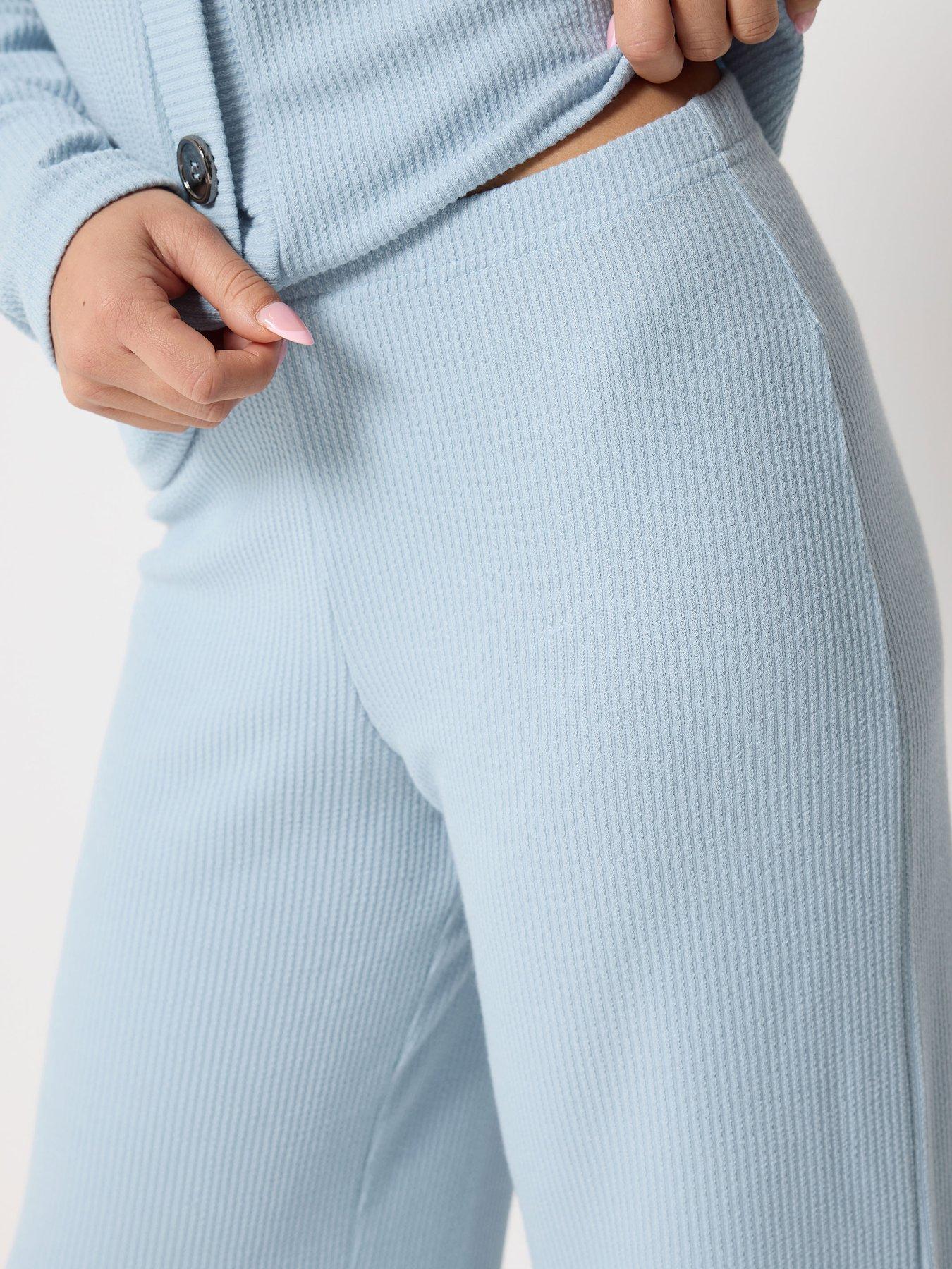 Image 4 of 4 of PixieGirl Petite Textured Wide Leg Trousers - Blue