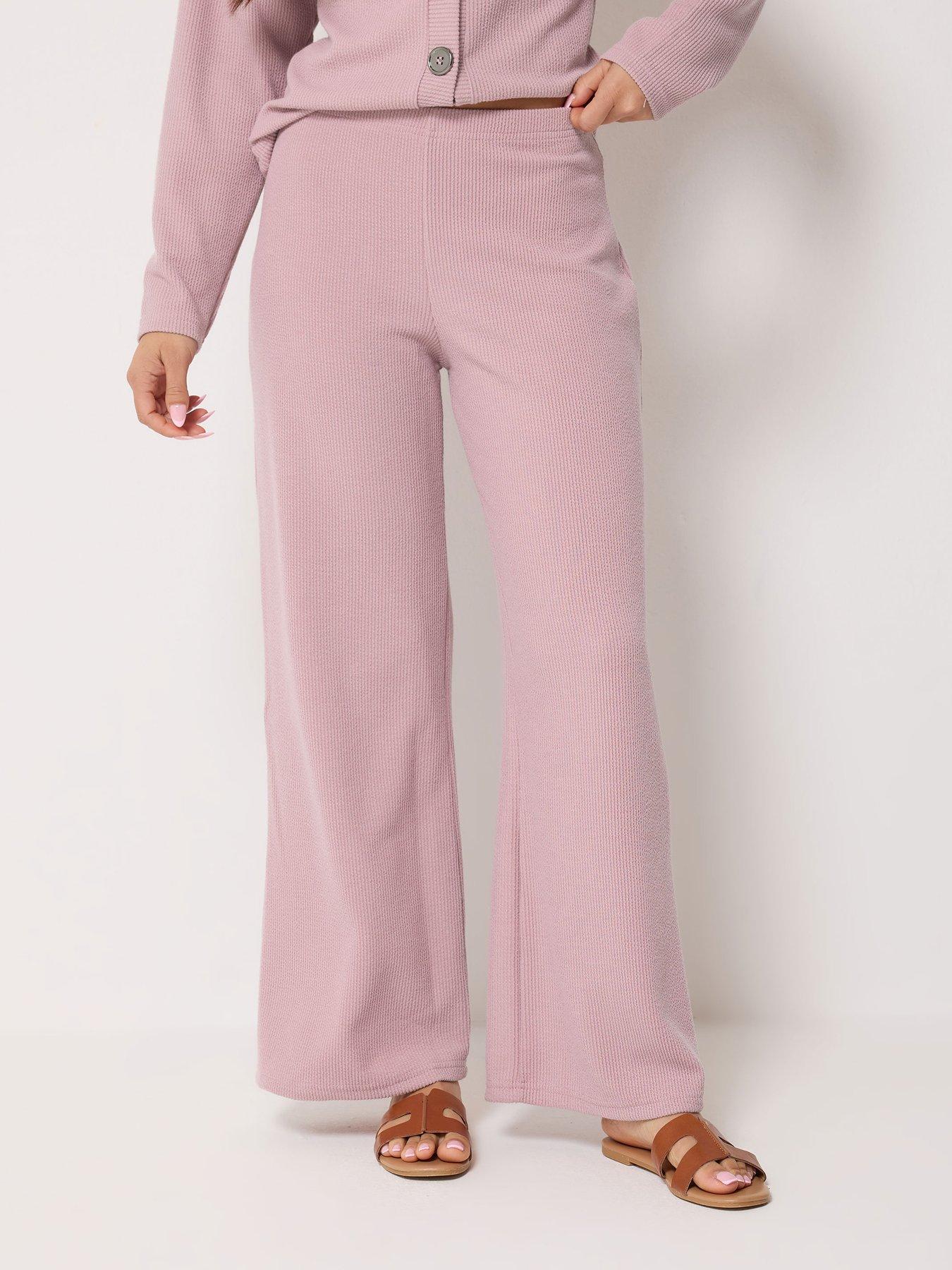 Image 1 of 5 of PixieGirl Petite Soft Touch Wide Leg Trousers - Pink