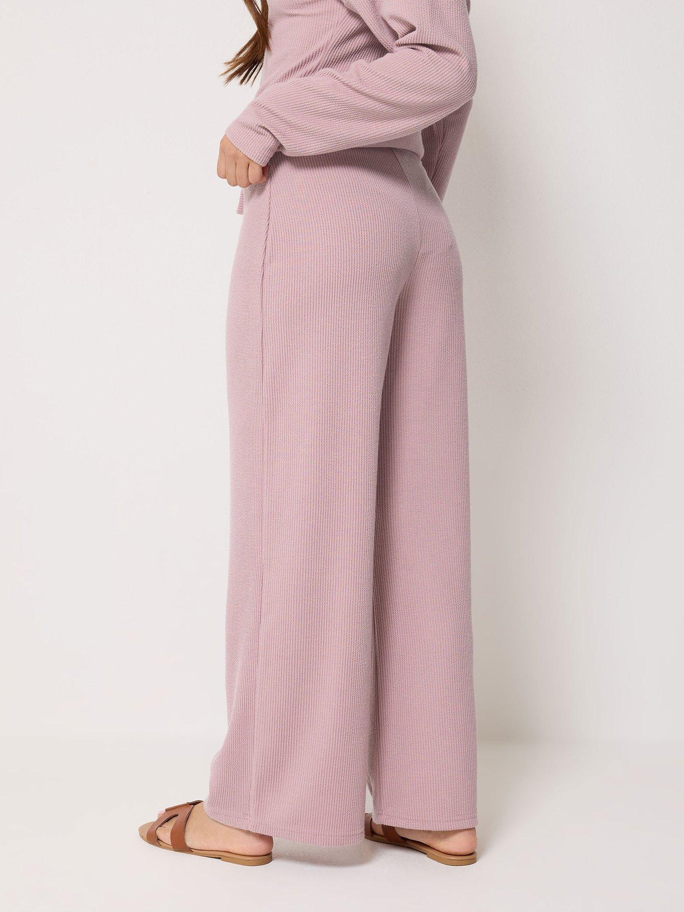 Image 2 of 5 of PixieGirl Petite Soft Touch Wide Leg Trousers - Pink