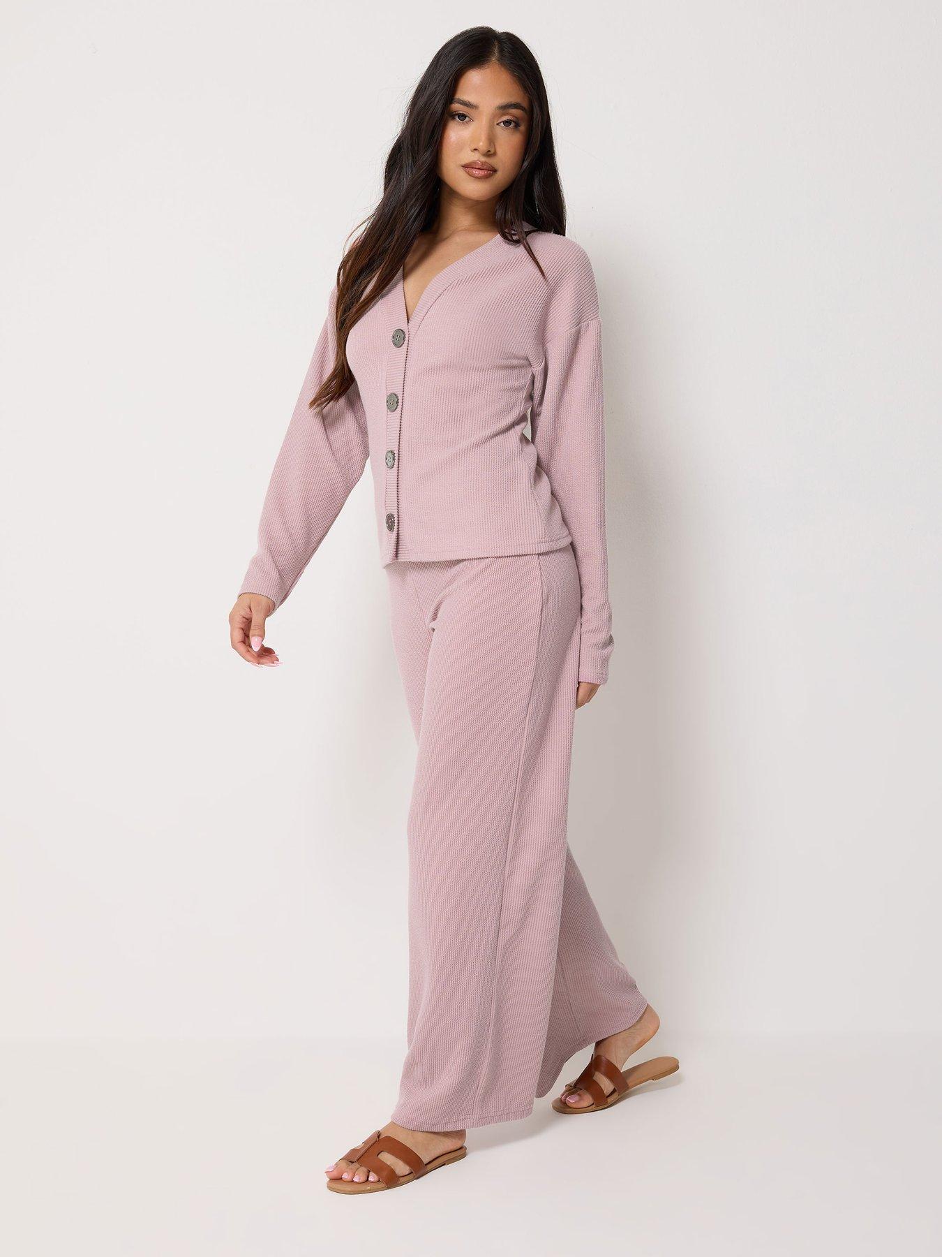 Image 3 of 5 of PixieGirl Petite Soft Touch Wide Leg Trousers - Pink