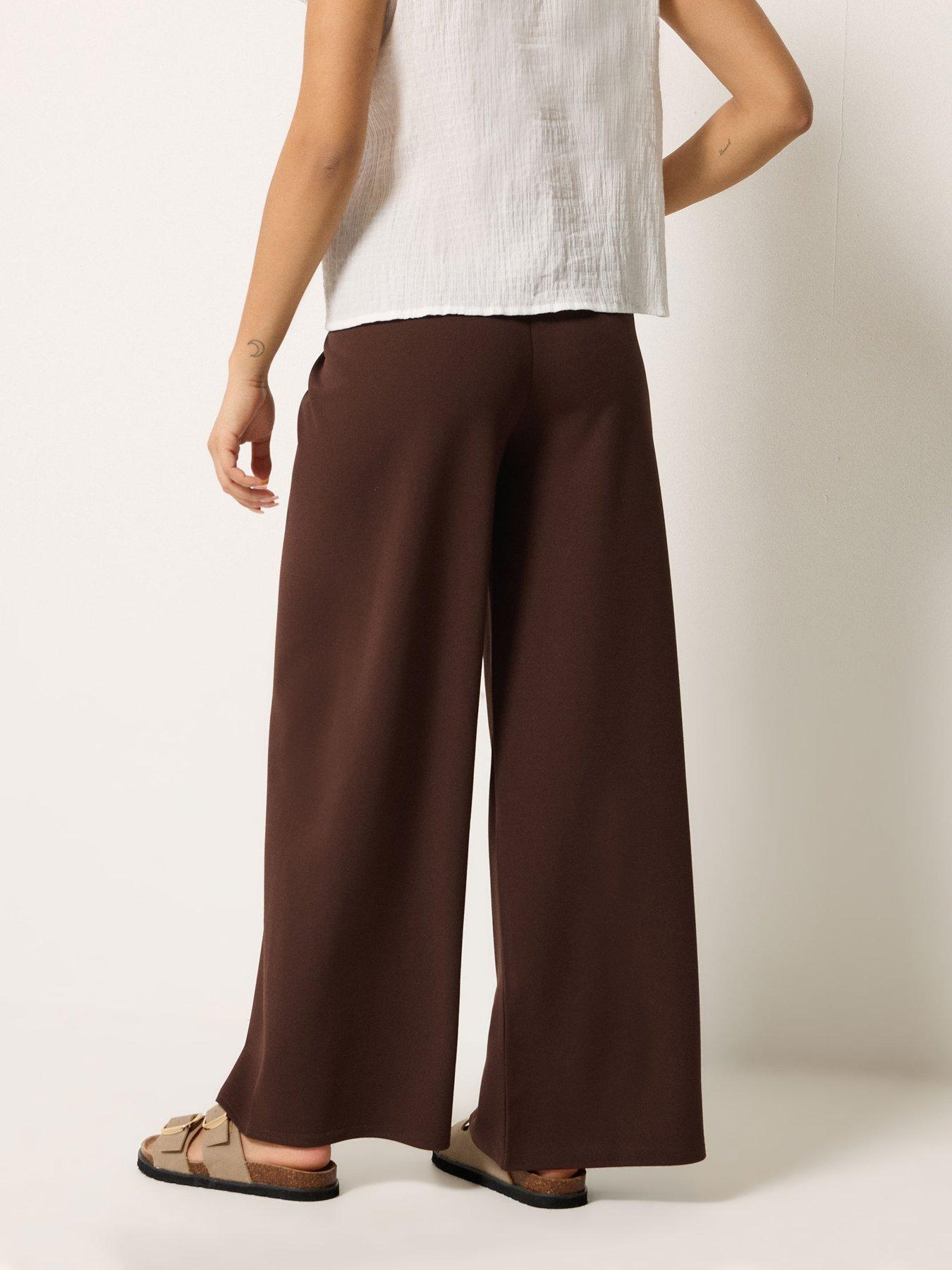 Image 2 of 4 of PixieGirl Petite Stripe Wide Leg Scuba Trousers - Brown