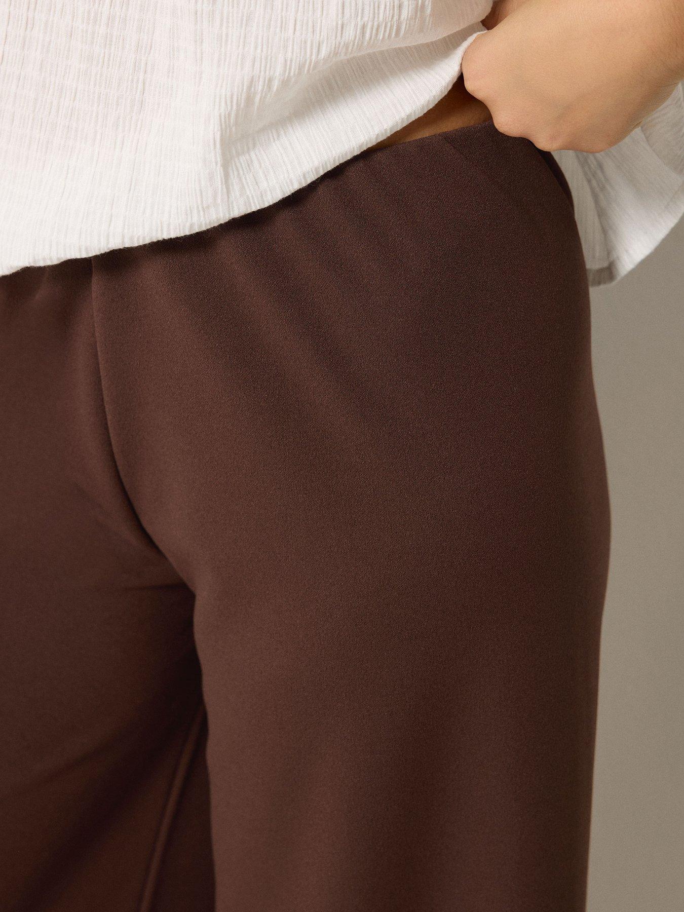 Image 4 of 4 of PixieGirl Petite Stripe Wide Leg Scuba Trousers - Brown
