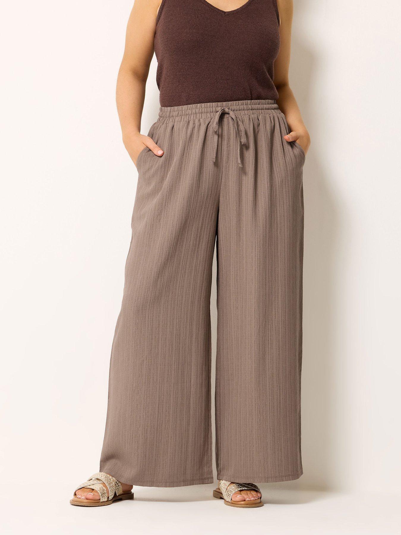 Yours Curve Textured Woven Wide Leg Trousers 30" - Cream