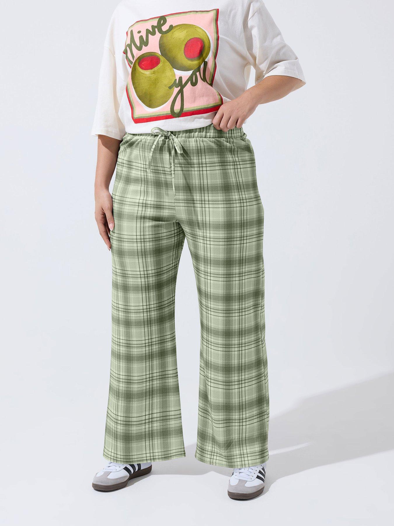 Image 1 of 5 of Yours Curve Check Print Wide Leg Trousers - Grey