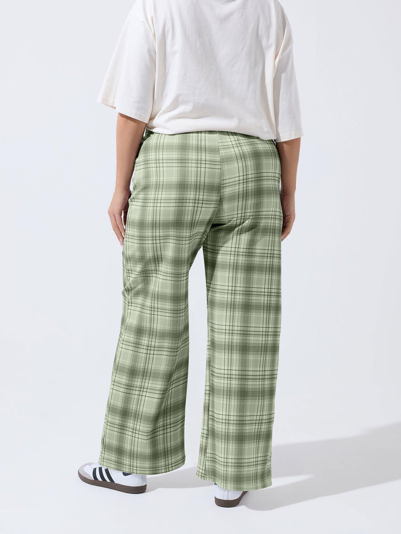 Image 2 of 5 of Yours Curve Check Print Wide Leg Trousers - Grey