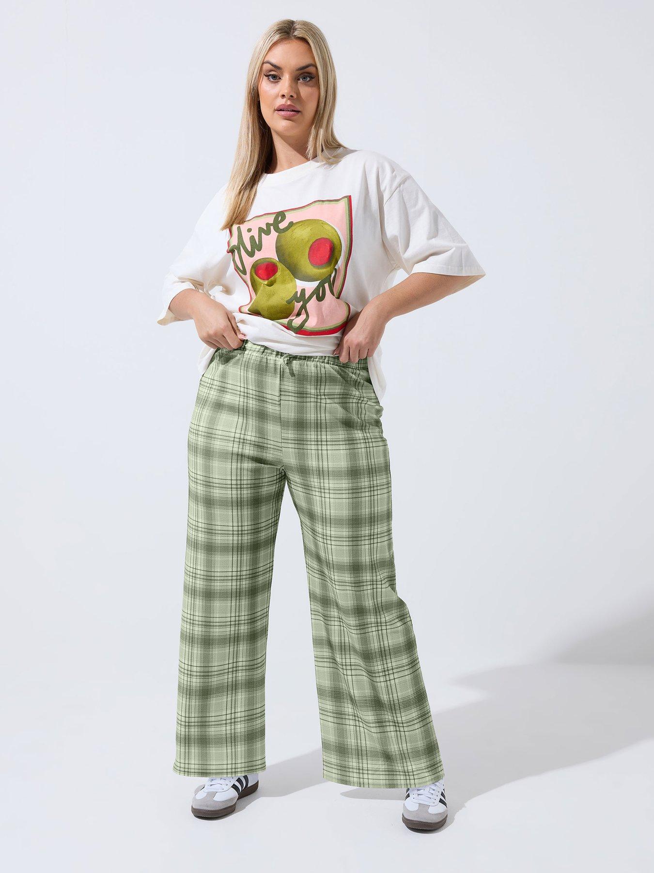 Image 3 of 5 of Yours Curve Check Print Wide Leg Trousers - Grey