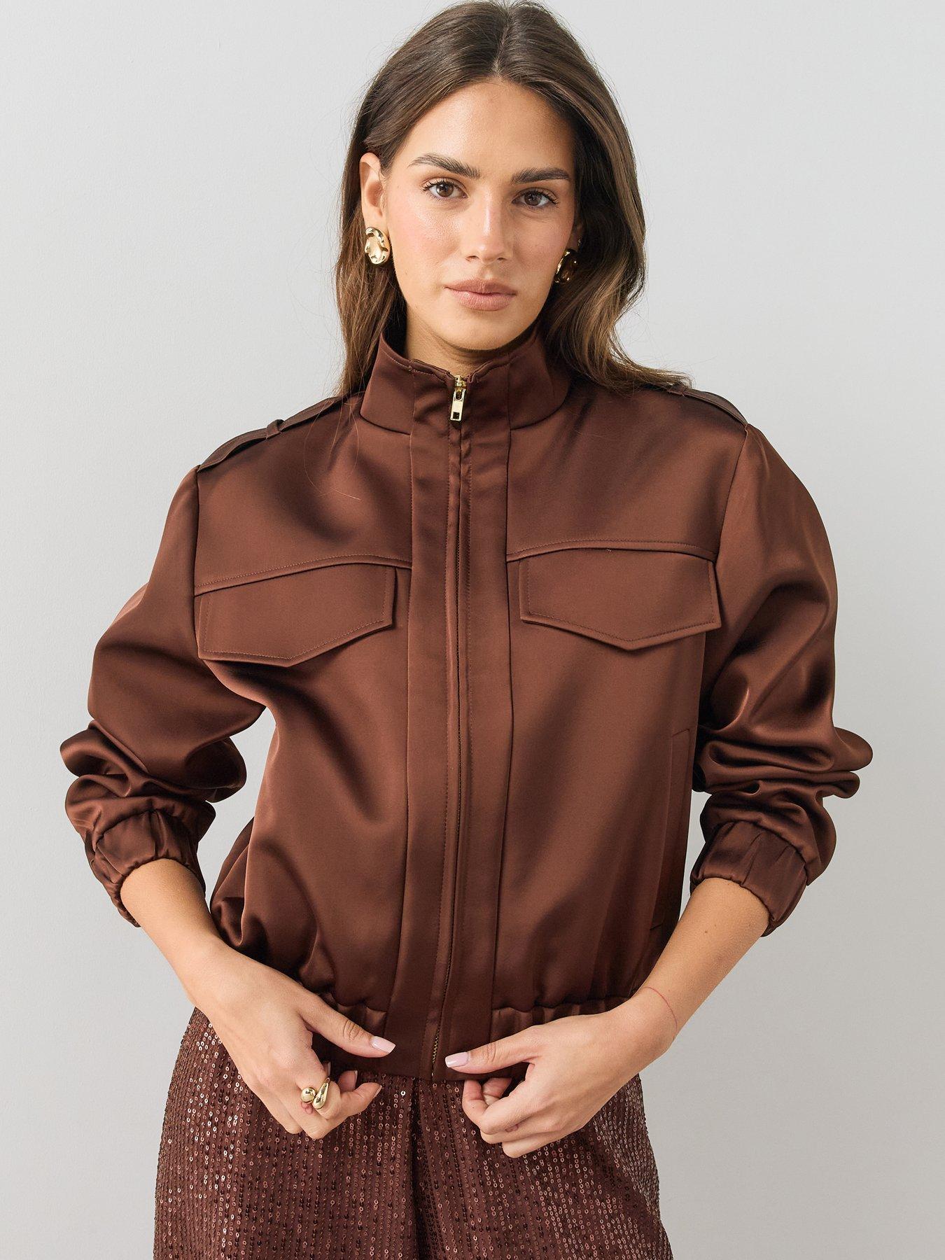 Image 1 of 7 of The Very Collection Womens&nbsp;Relaxed Zip-Through Bomber Jacket - Brown