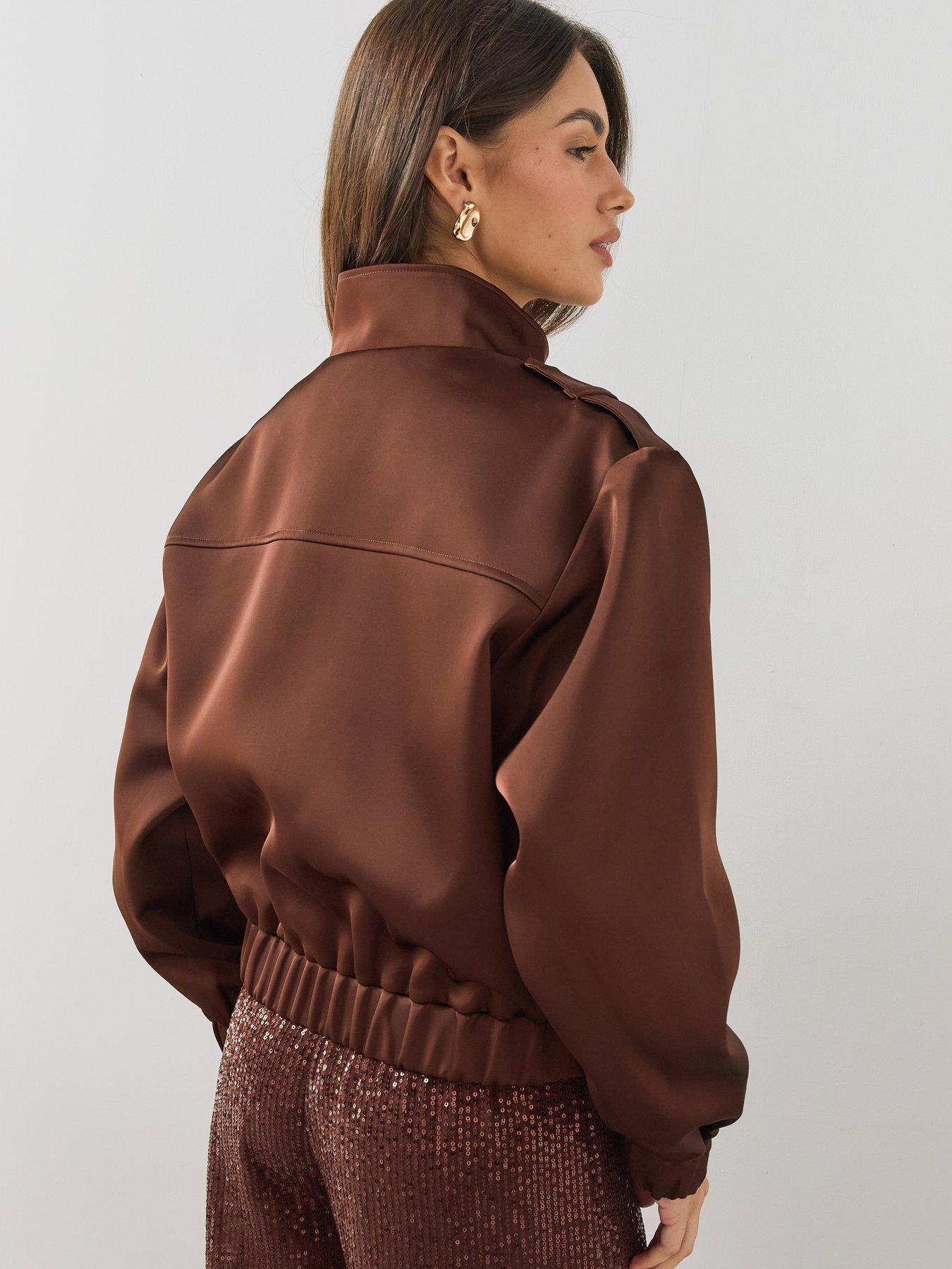 Image 2 of 7 of The Very Collection Womens&nbsp;Relaxed Zip-Through Bomber Jacket - Brown