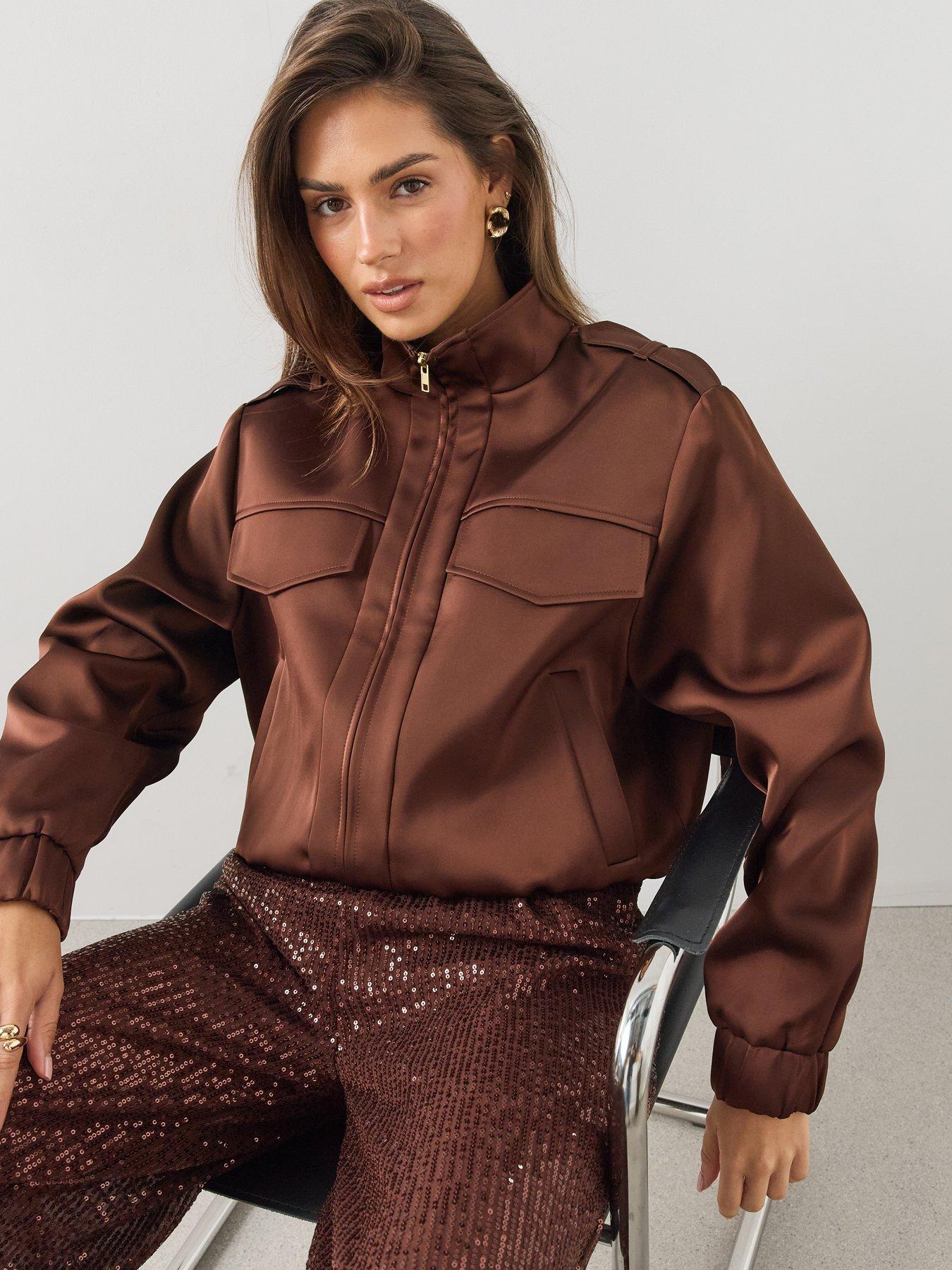 Image 4 of 7 of The Very Collection Womens&nbsp;Relaxed Zip-Through Bomber Jacket - Brown