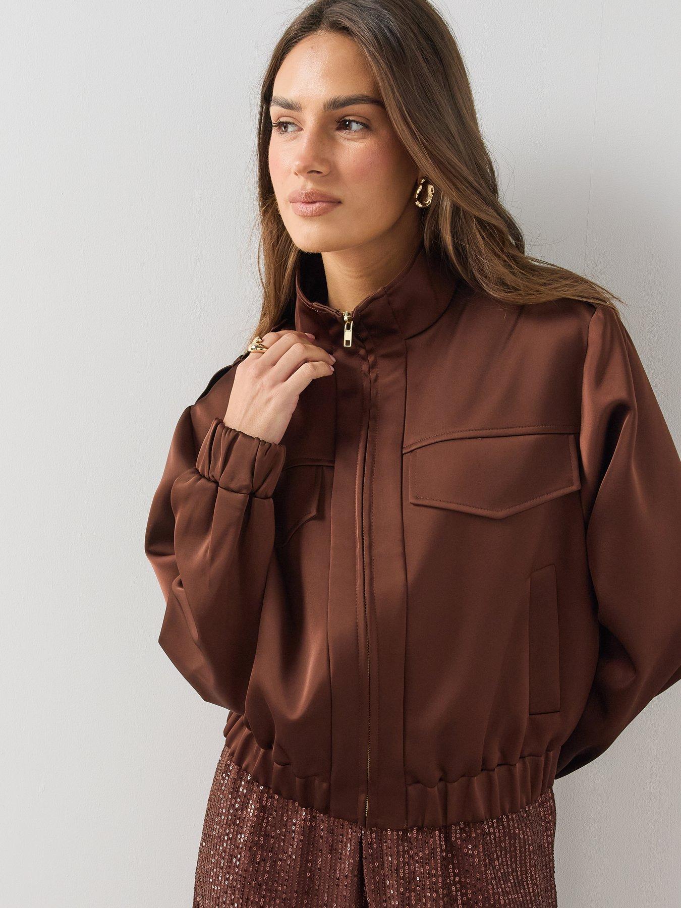 Image 5 of 7 of The Very Collection Womens&nbsp;Relaxed Zip-Through Bomber Jacket - Brown