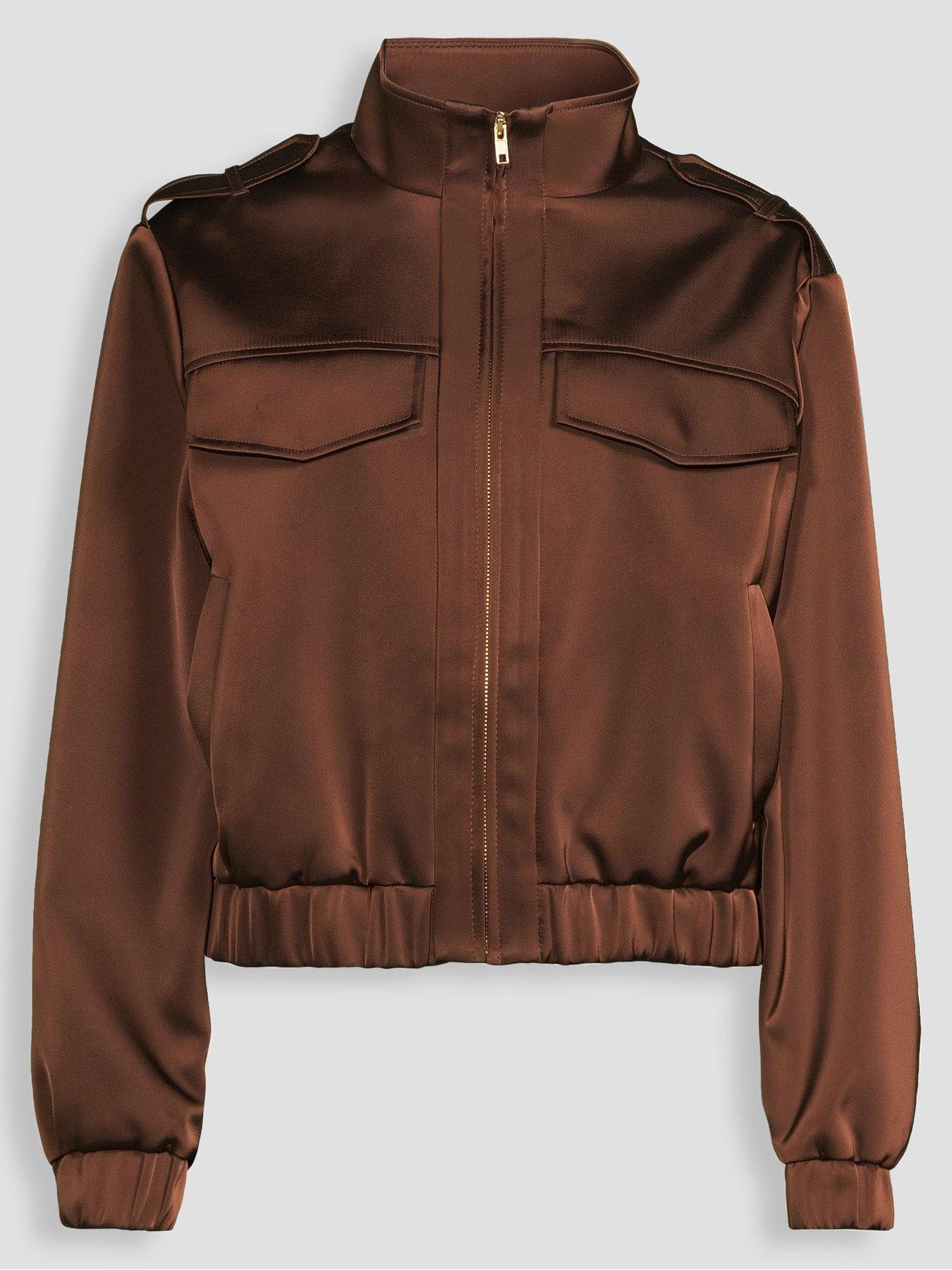 Image 7 of 7 of The Very Collection Womens&nbsp;Relaxed Zip-Through Bomber Jacket - Brown