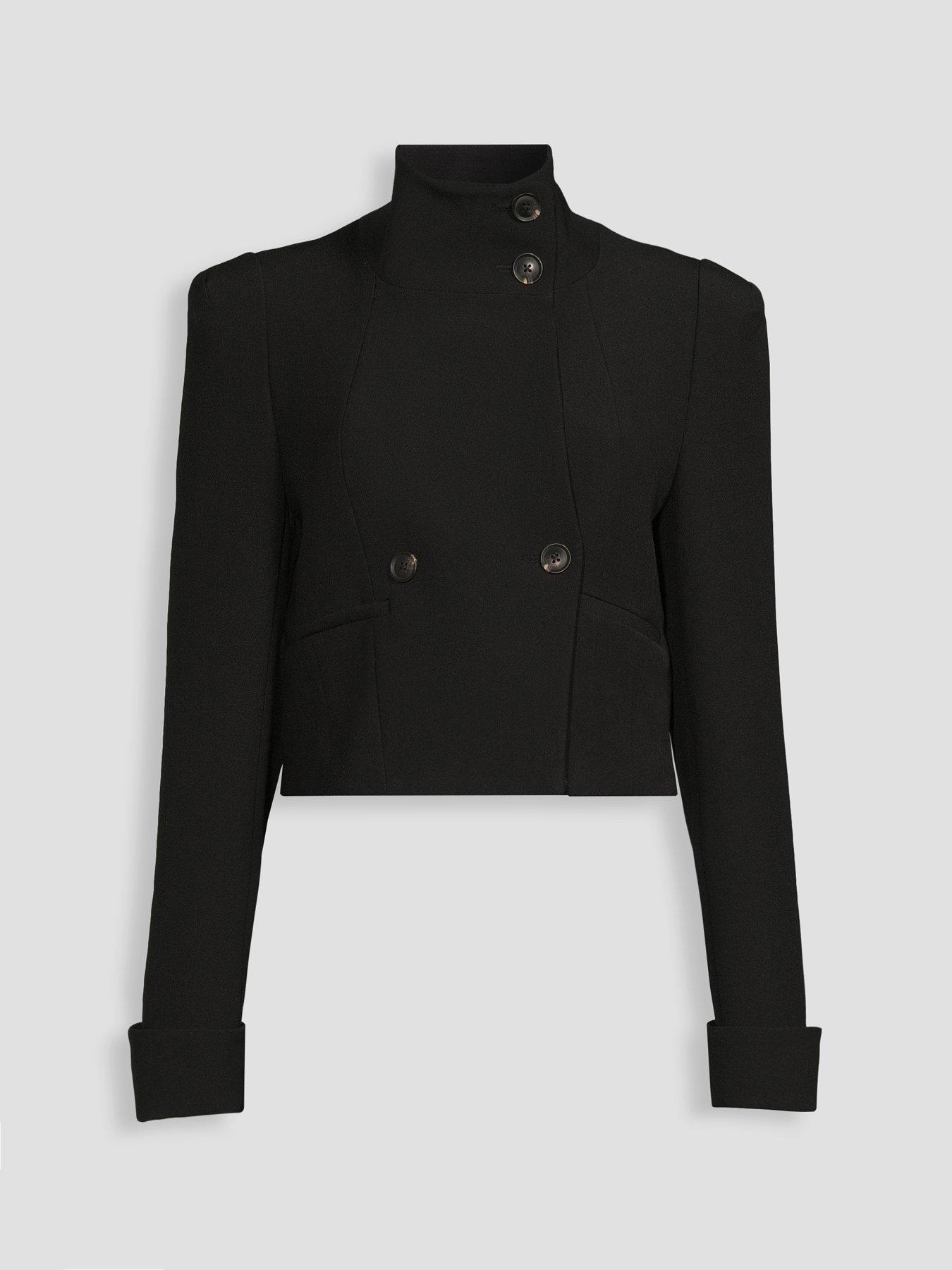 Image 7 of 7 of The Very Collection Women's Funnel Neck Cropped Double-Breasted Jacket - Black