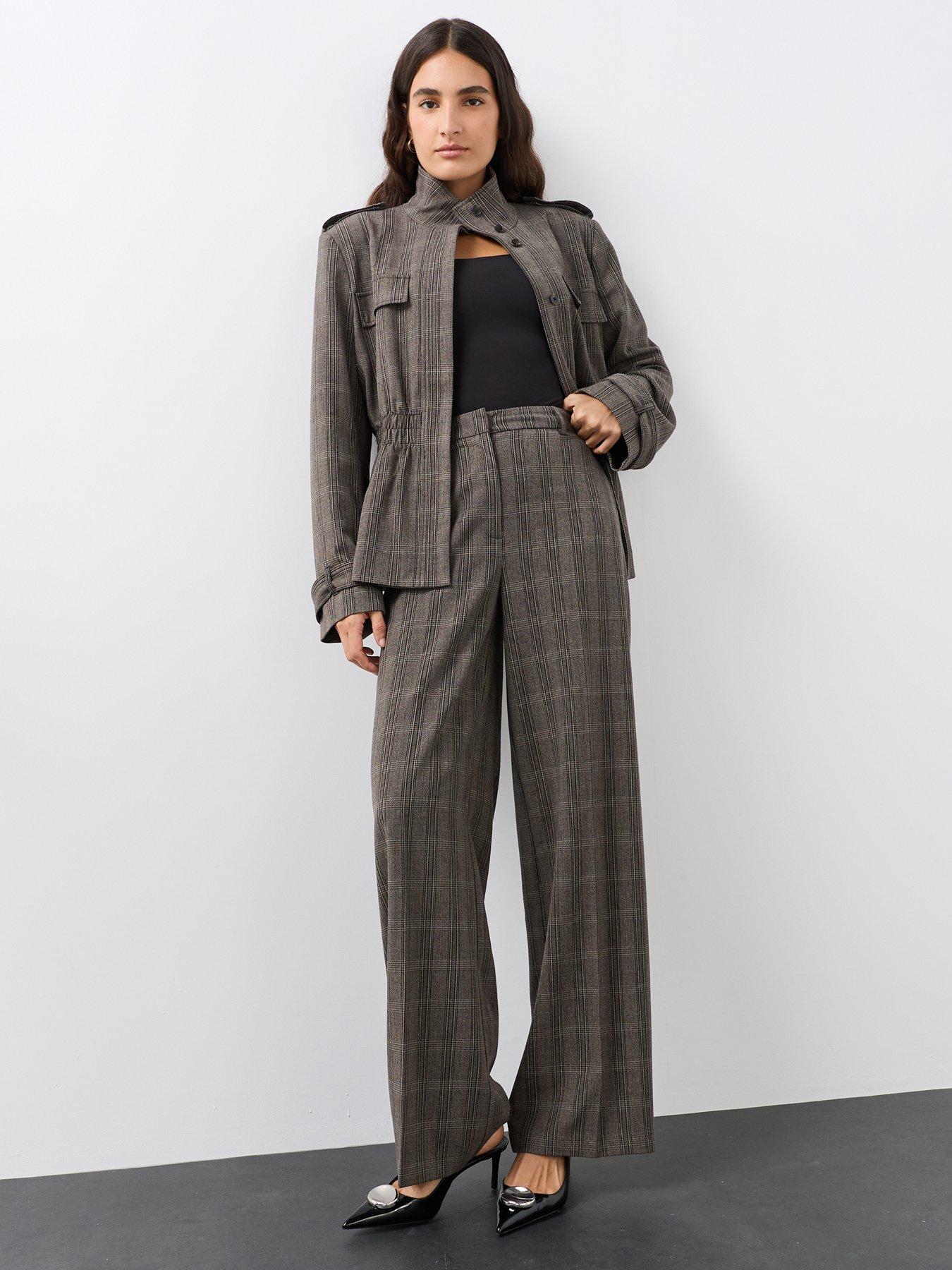 Image 4 of 6 of The Very Collection Womens Check Wide Leg Trousers - Grey