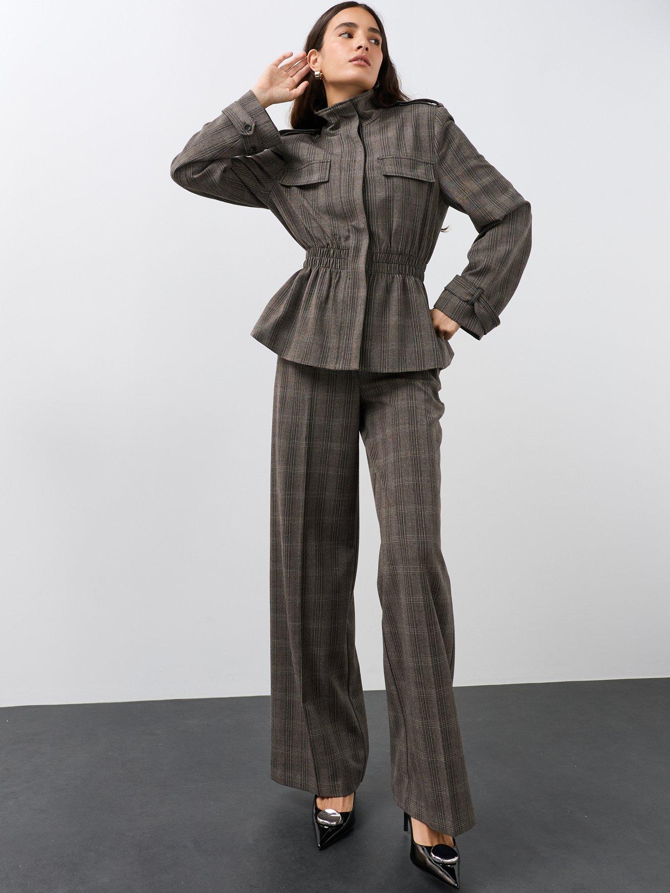 Image 6 of 6 of The Very Collection Womens Check Wide Leg Trousers - Grey
