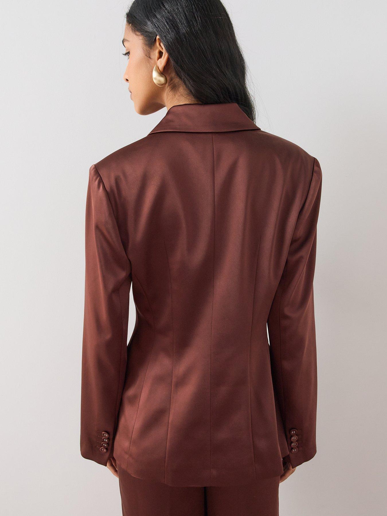 Image 2 of 7 of The Very Collection Womens Satin Double Breasted Longline Suit Jacket - Brown