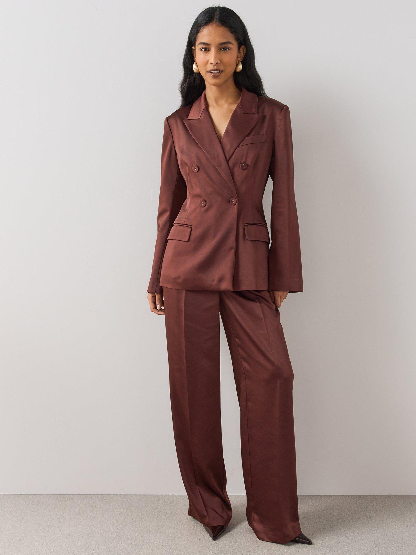 Image 3 of 7 of The Very Collection Womens Satin Double Breasted Longline Suit Jacket - Brown