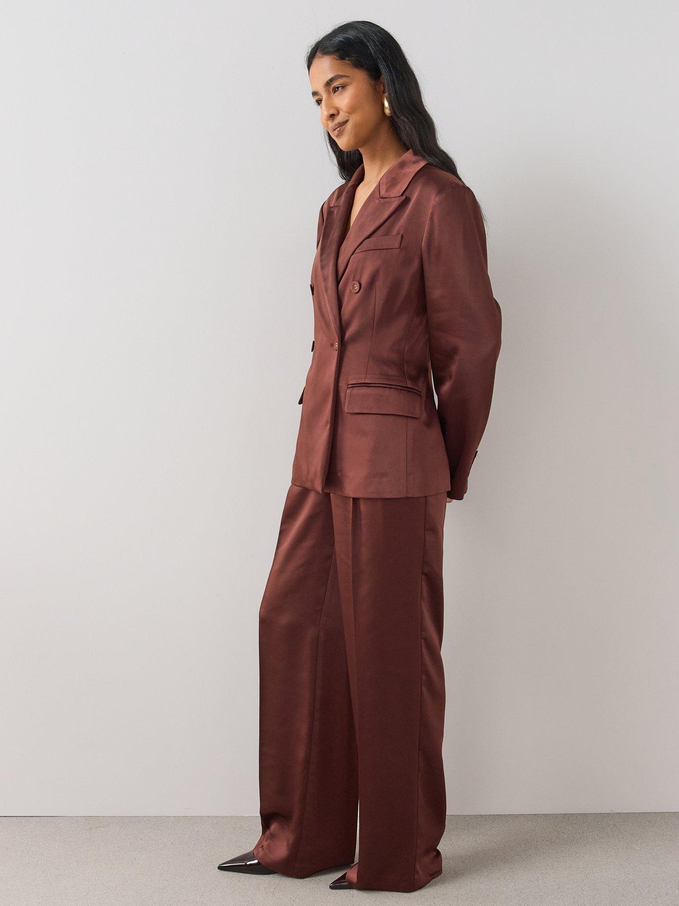 Image 5 of 7 of The Very Collection Womens Satin Double Breasted Longline Suit Jacket - Brown
