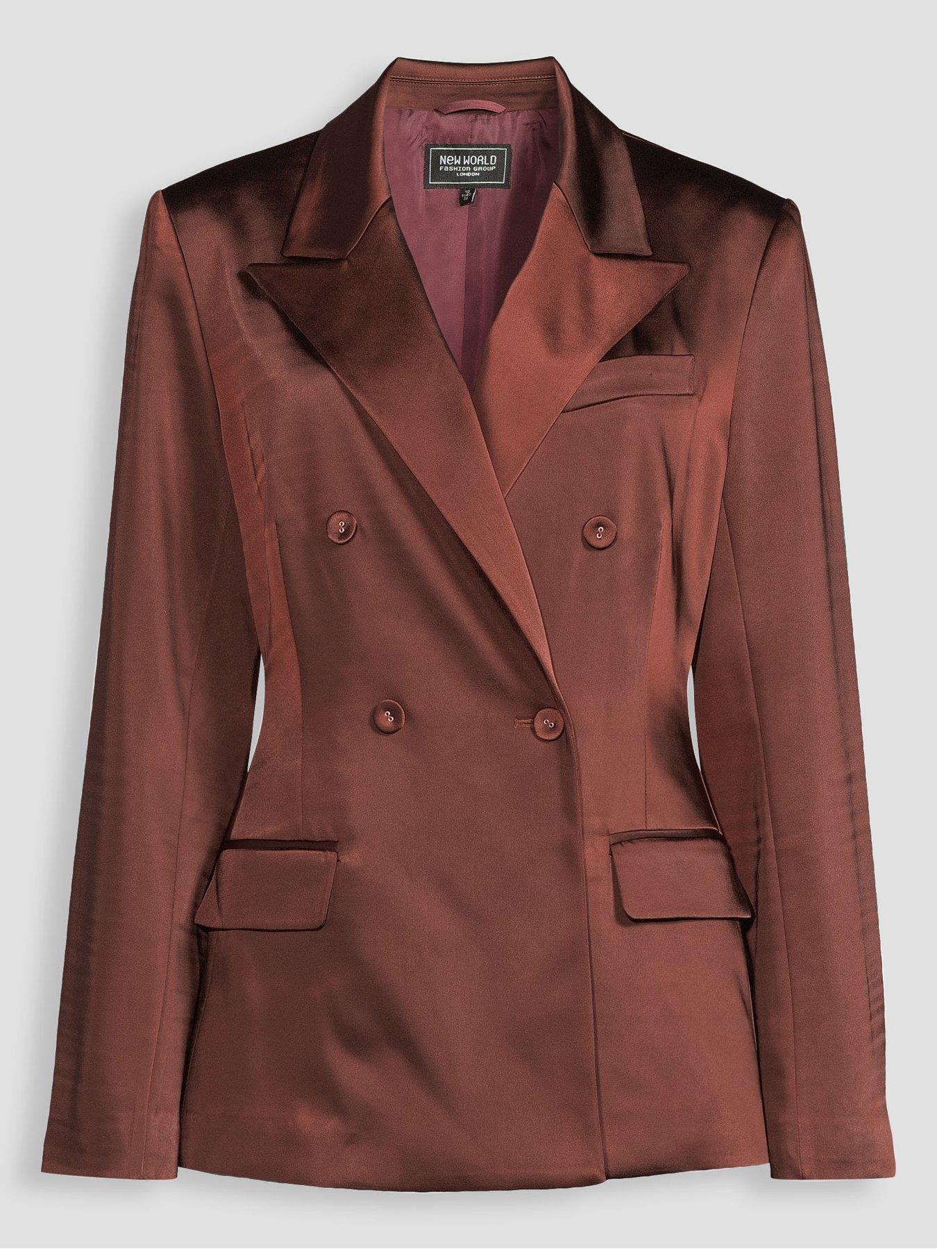 Image 7 of 7 of The Very Collection Womens Satin Double Breasted Longline Suit Jacket - Brown