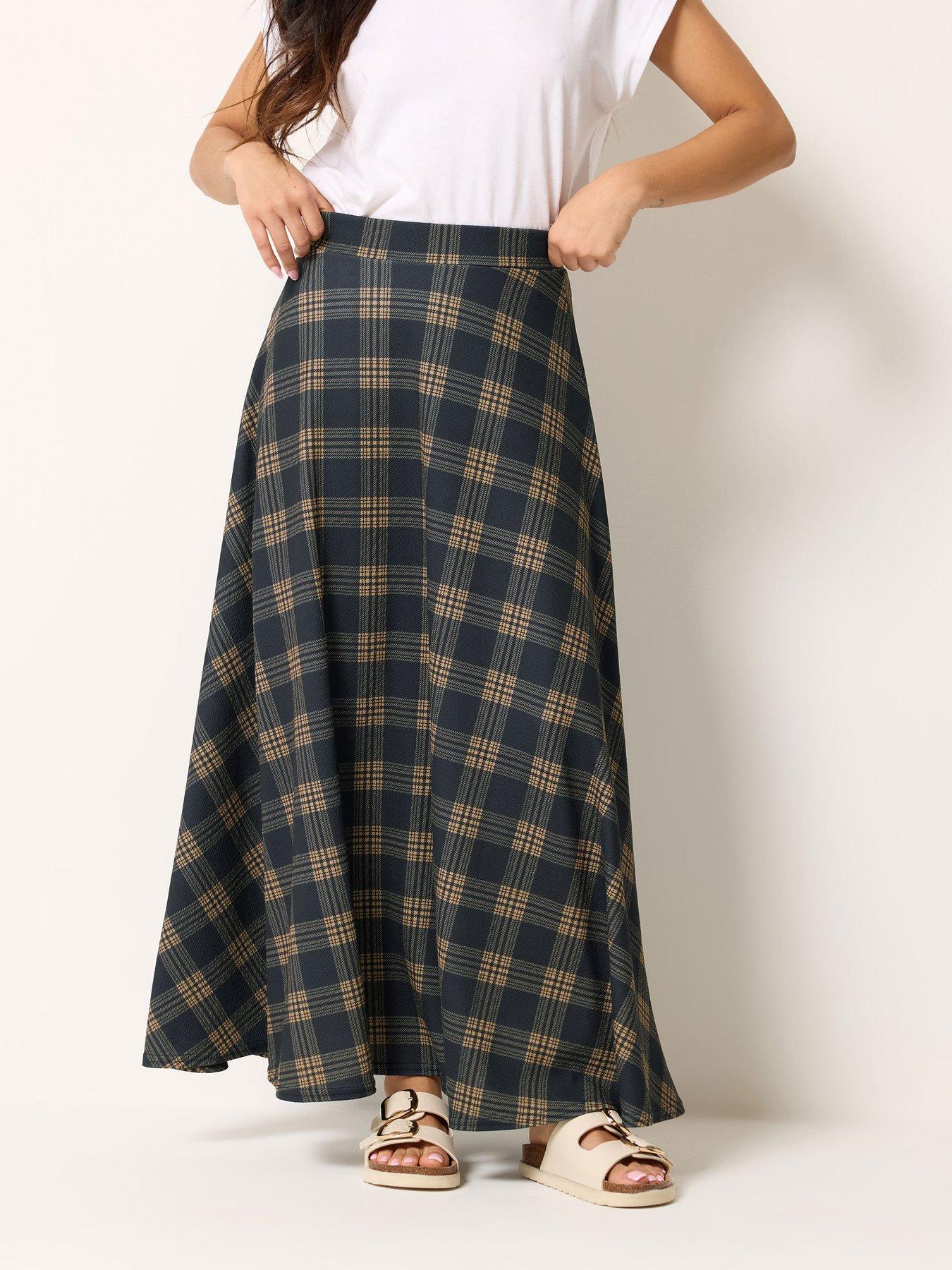 Image 1 of 5 of PixieGirl Petite Check Maxi Skirt - Brown