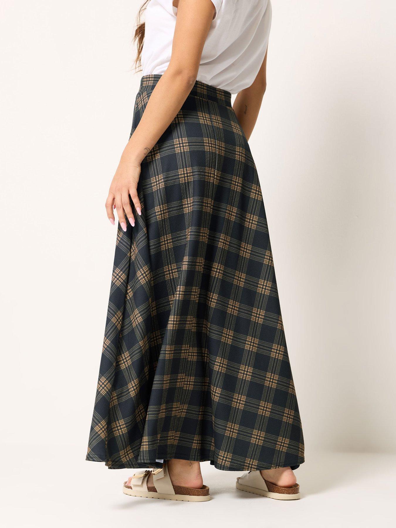 Image 2 of 5 of PixieGirl Petite Check Maxi Skirt - Brown