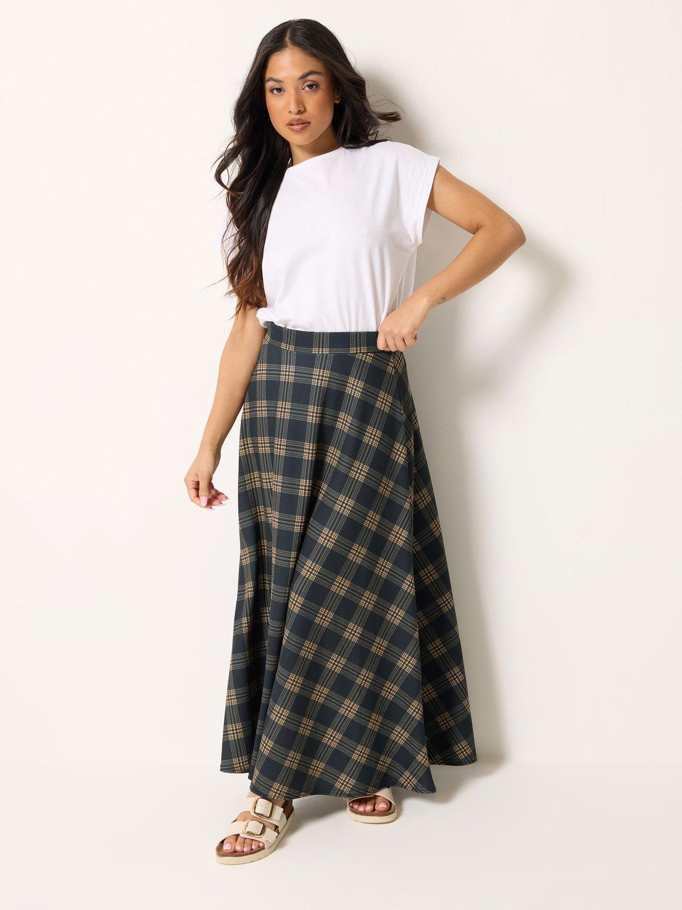 Image 3 of 5 of PixieGirl Petite Check Maxi Skirt - Brown