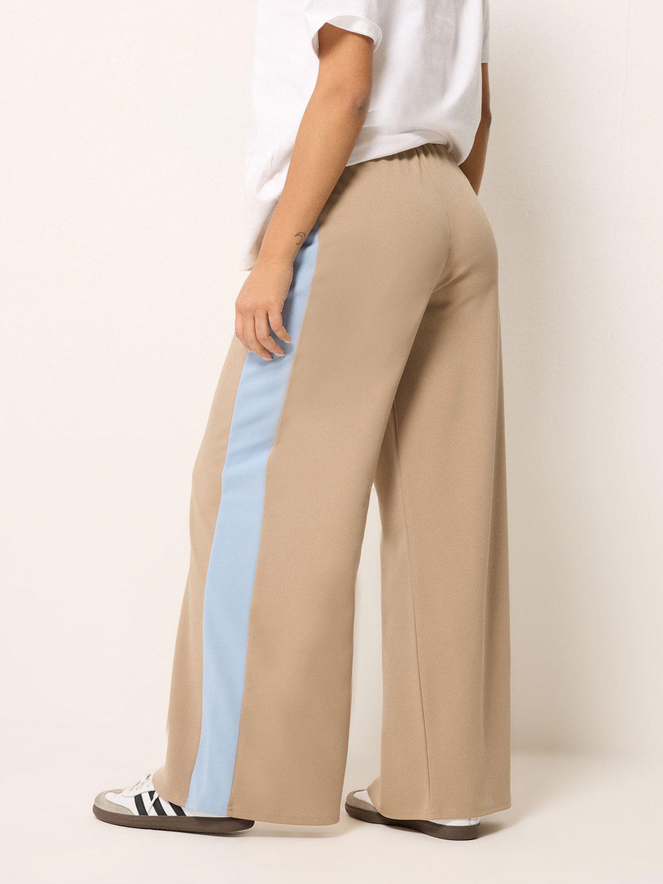 Image 2 of 5 of PixieGirl Petite Stripe Wide Leg Scuba Trousers - Cream