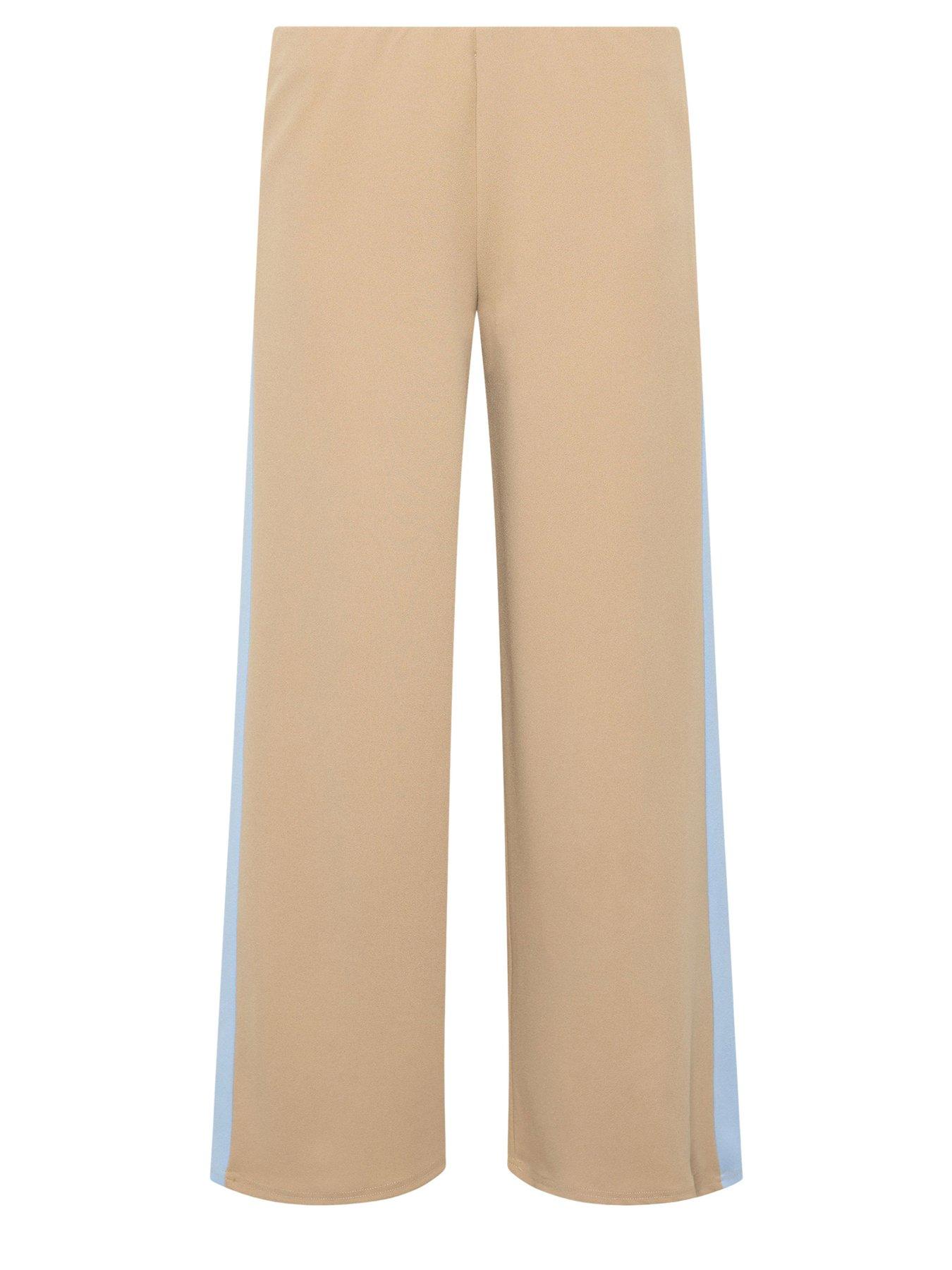 Image 5 of 5 of PixieGirl Petite Stripe Wide Leg Scuba Trousers - Cream