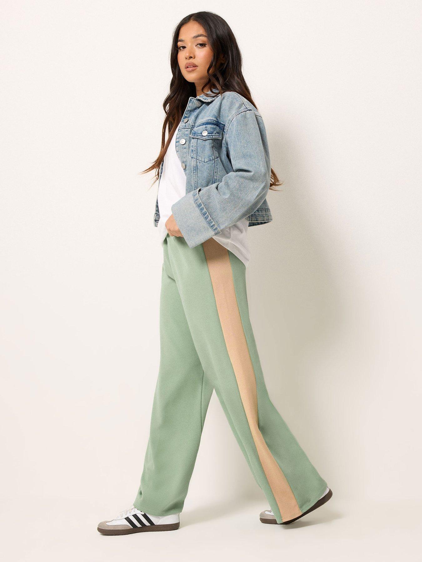 PixieGirl Petite Stripe Wide Leg Scuba Trousers