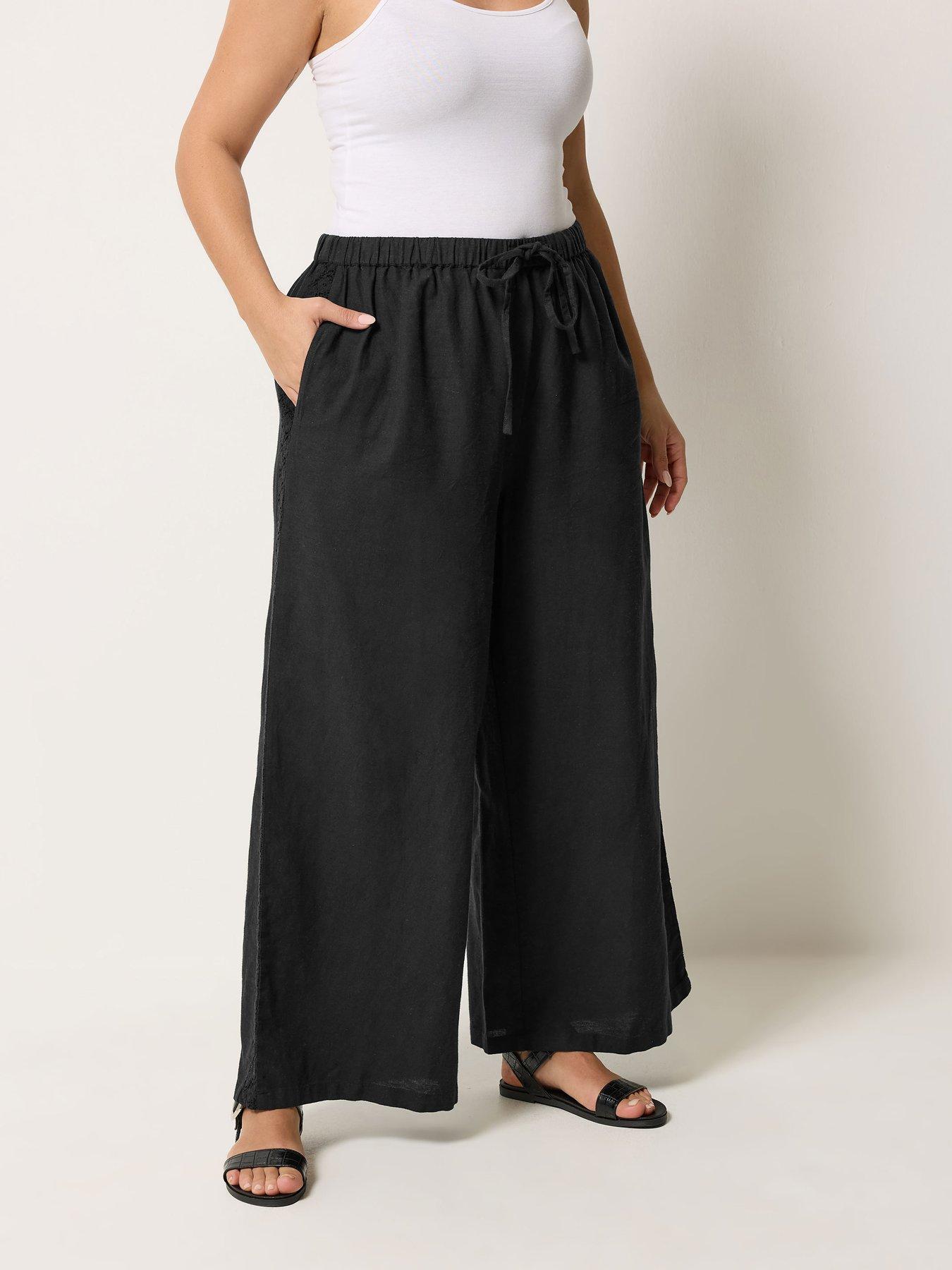 Yours Curve Crochet Side Detail Wide Leg Trouser - Black