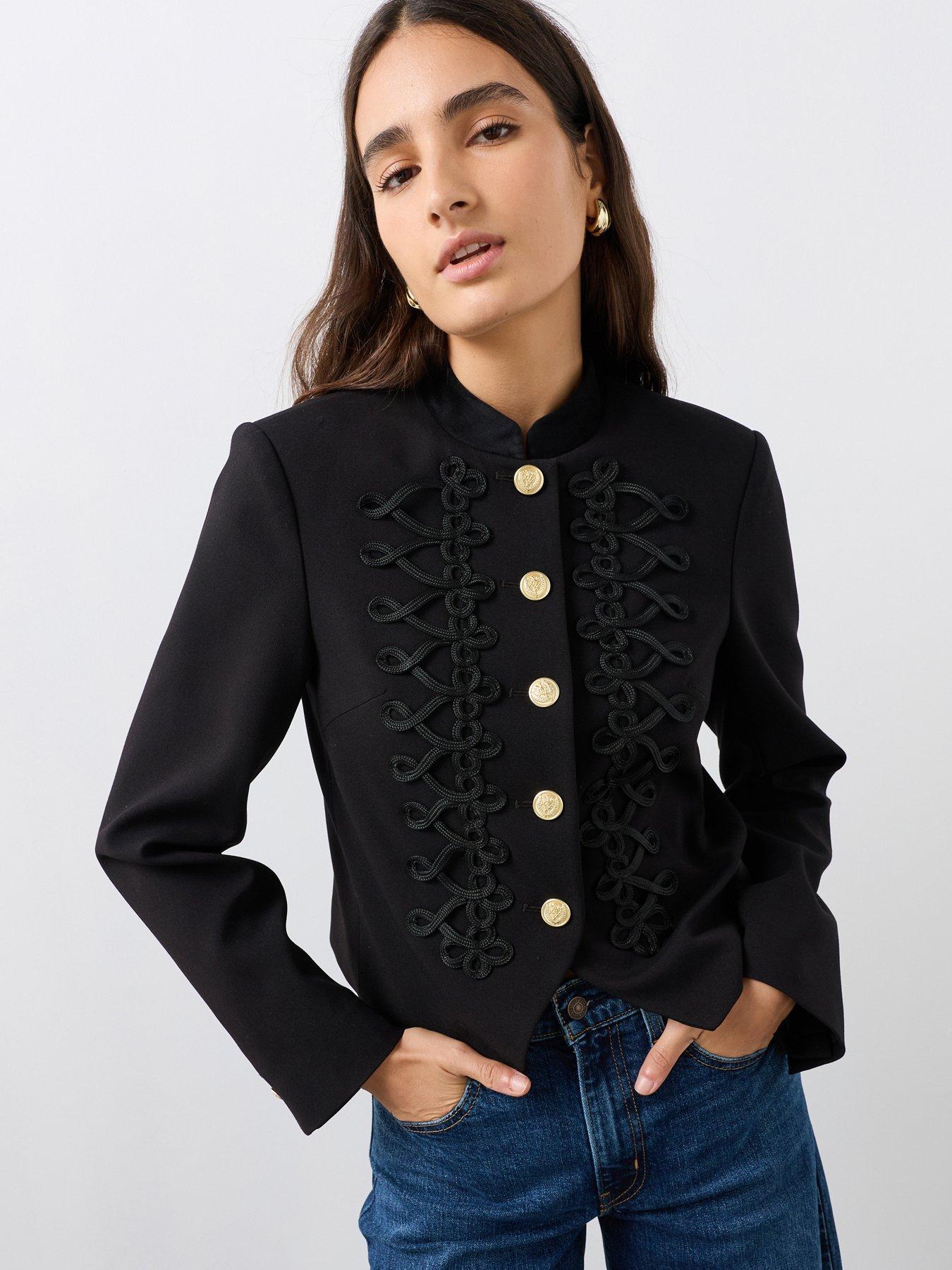 Image 1 of 7 of The Very Collection Women's Napoleon Jacket With Military Braid Detail - Black