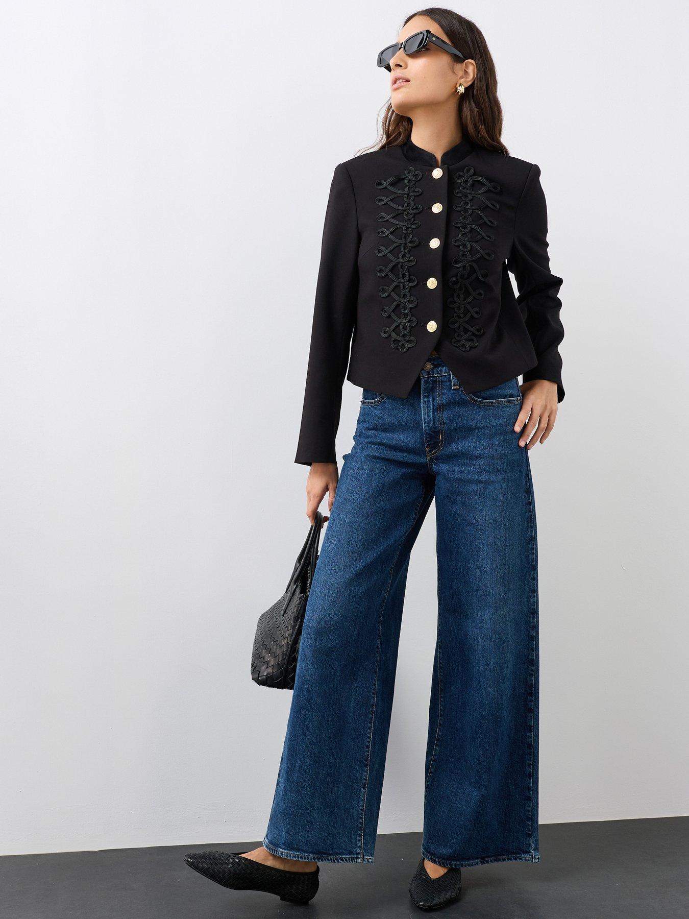 Image 3 of 7 of The Very Collection Women's Napoleon Jacket With Military Braid Detail - Black