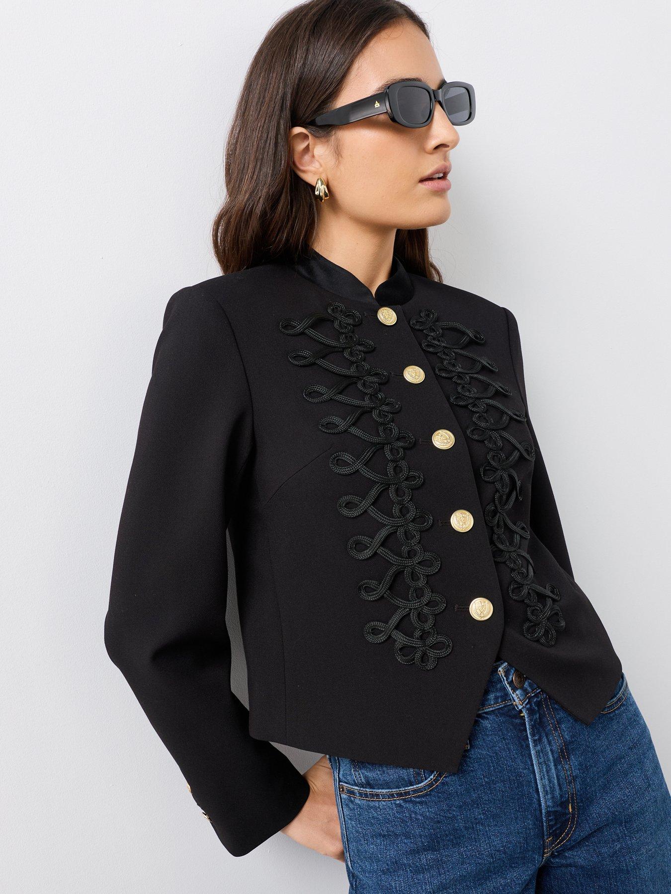 Image 6 of 7 of The Very Collection Women's Napoleon Jacket With Military Braid Detail - Black