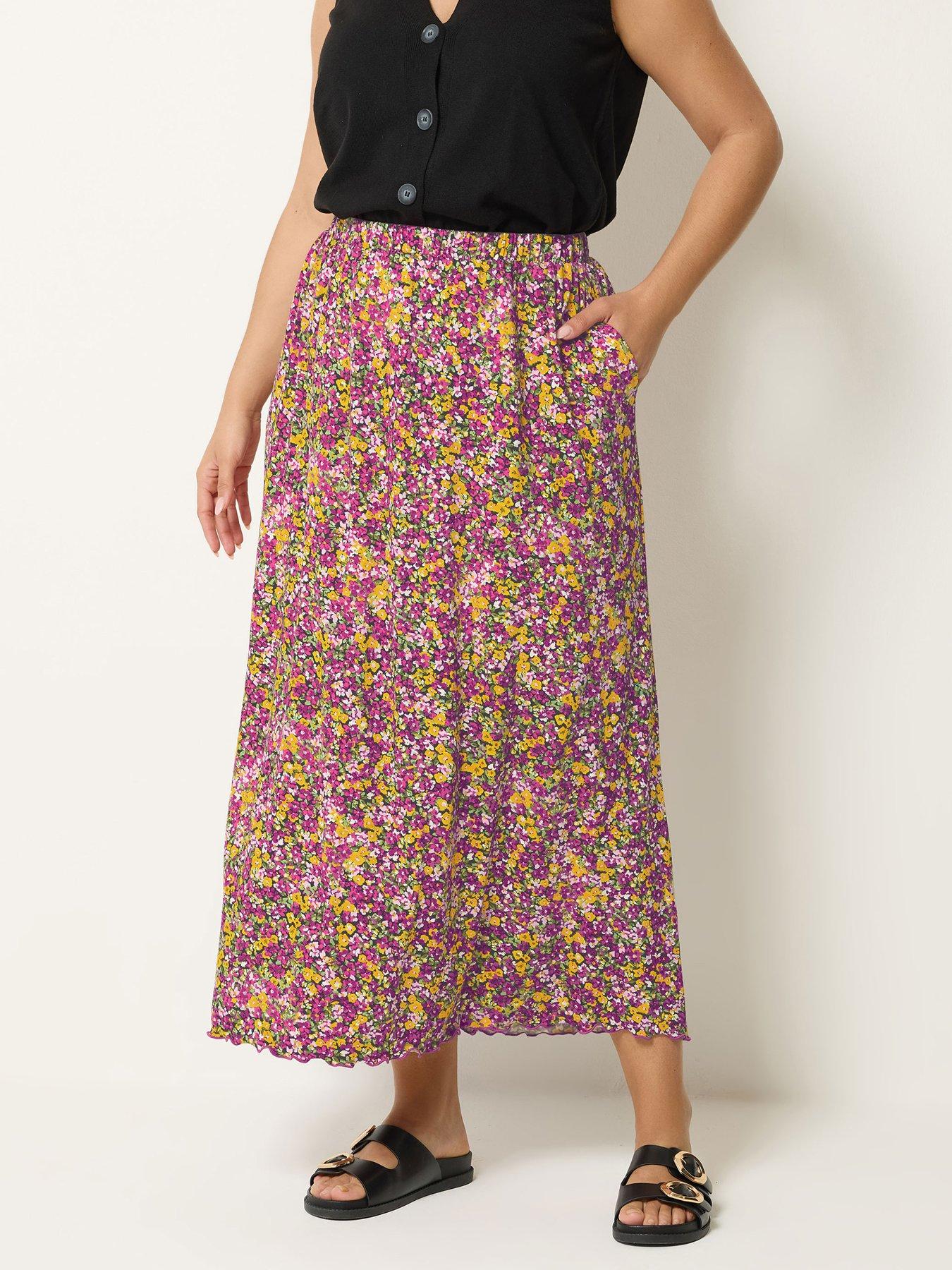 Yours Curve Lace Hem Gathered Skirt - Pink