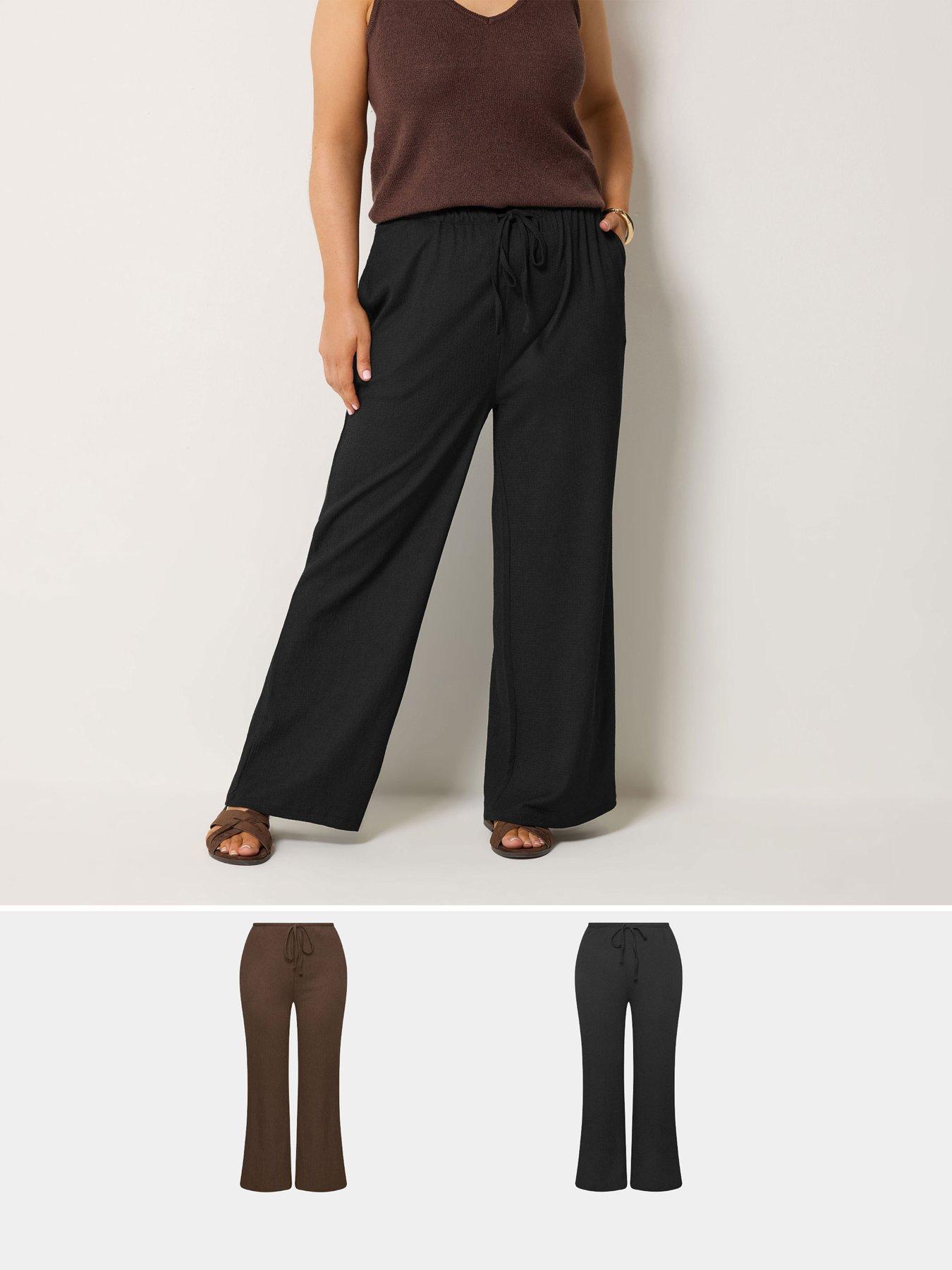 Image 1 of 5 of Yours Curve 2 Pack Wide Leg Trousers Regular - Black/Brown