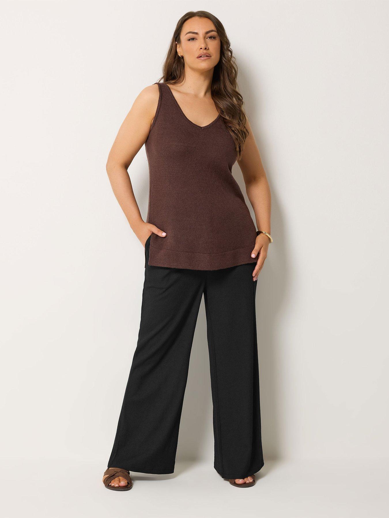 Image 3 of 5 of Yours Curve 2 Pack Wide Leg Trousers Regular - Black/Brown